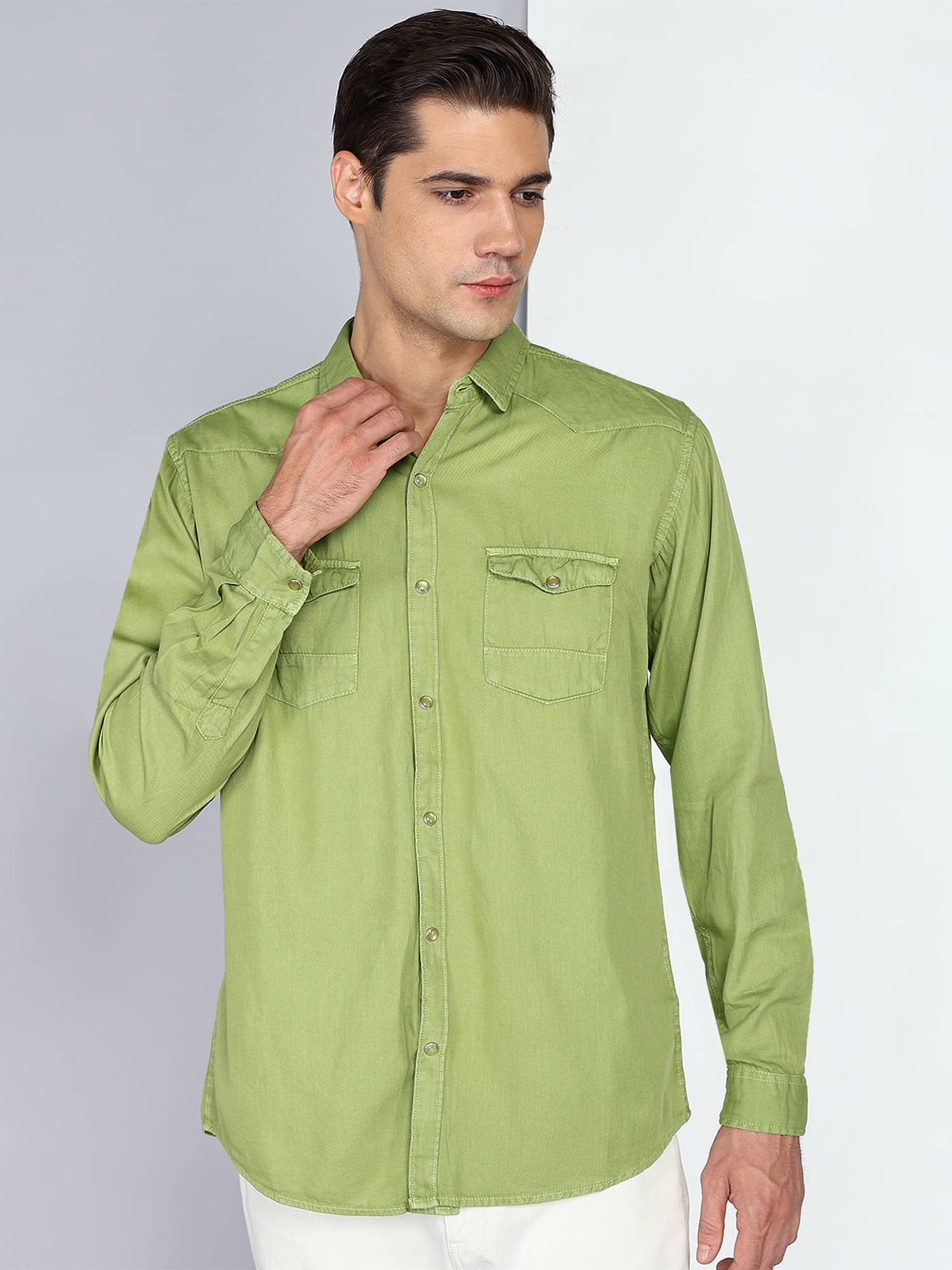     			Kuons Avenue 100% Cotton Regular Fit Solids Full Sleeves Men's Casual Shirt - Light Green ( Pack of 1 )