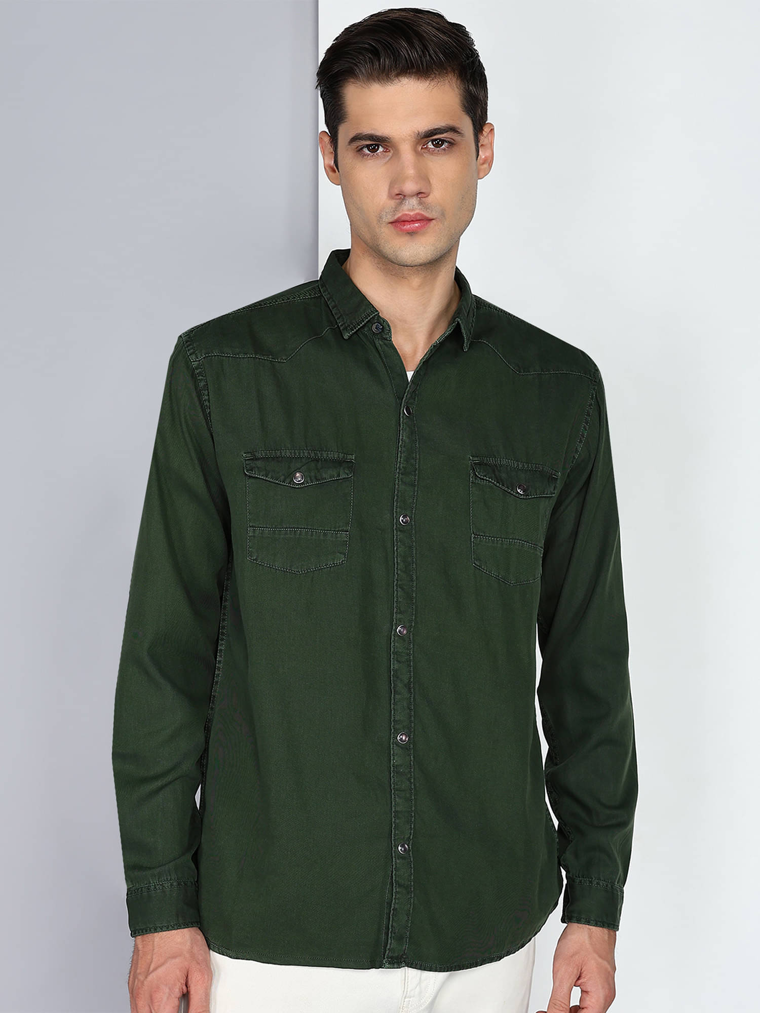     			Kuons Avenue 100% Cotton Regular Fit Solids Full Sleeves Men's Casual Shirt - Olive ( Pack of 1 )