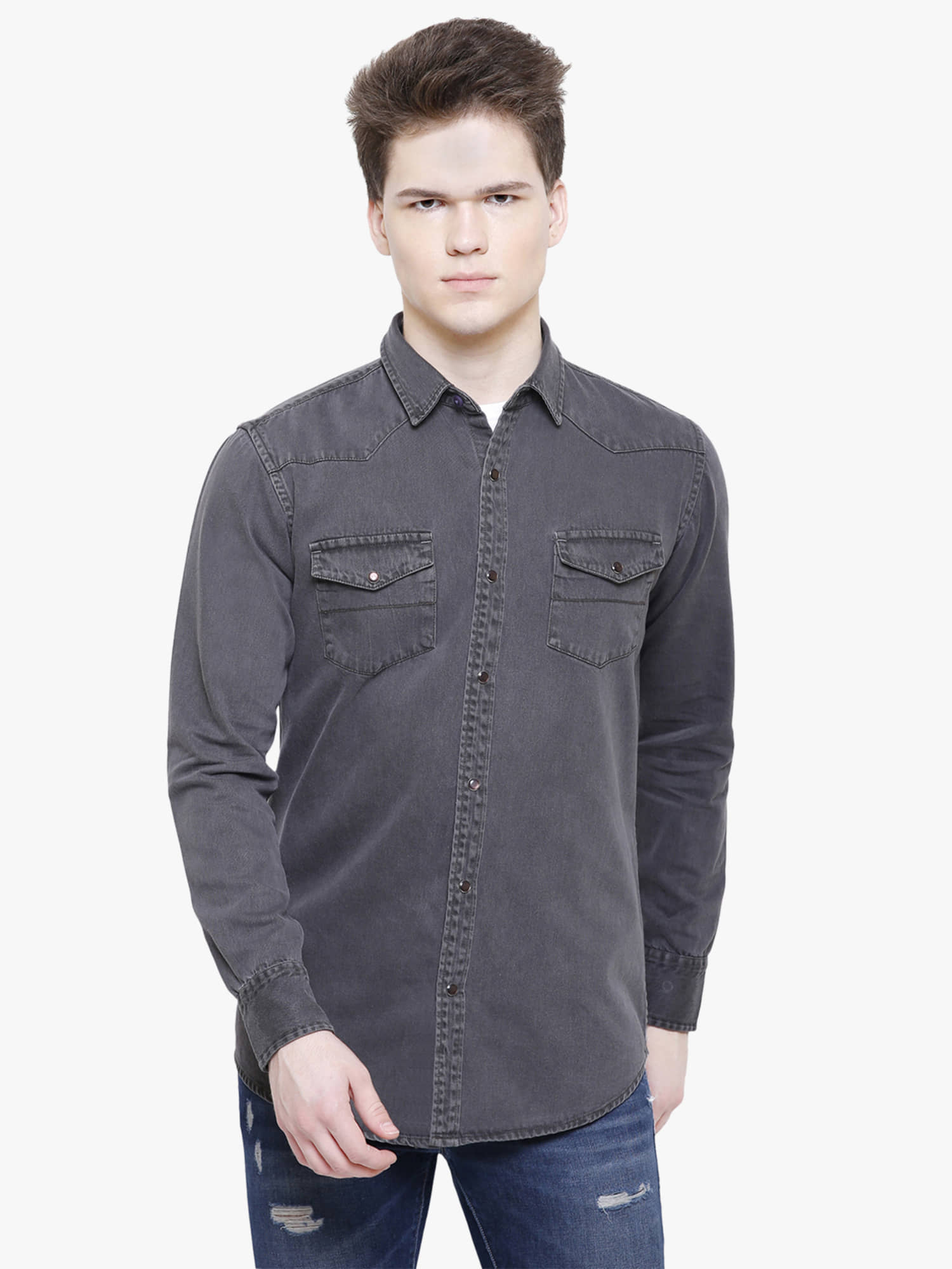 Kuons Avenue 100% Cotton Regular Fit Solids Full Sleeves Men's Casual Shirt - Grey ( Pack of 1 )