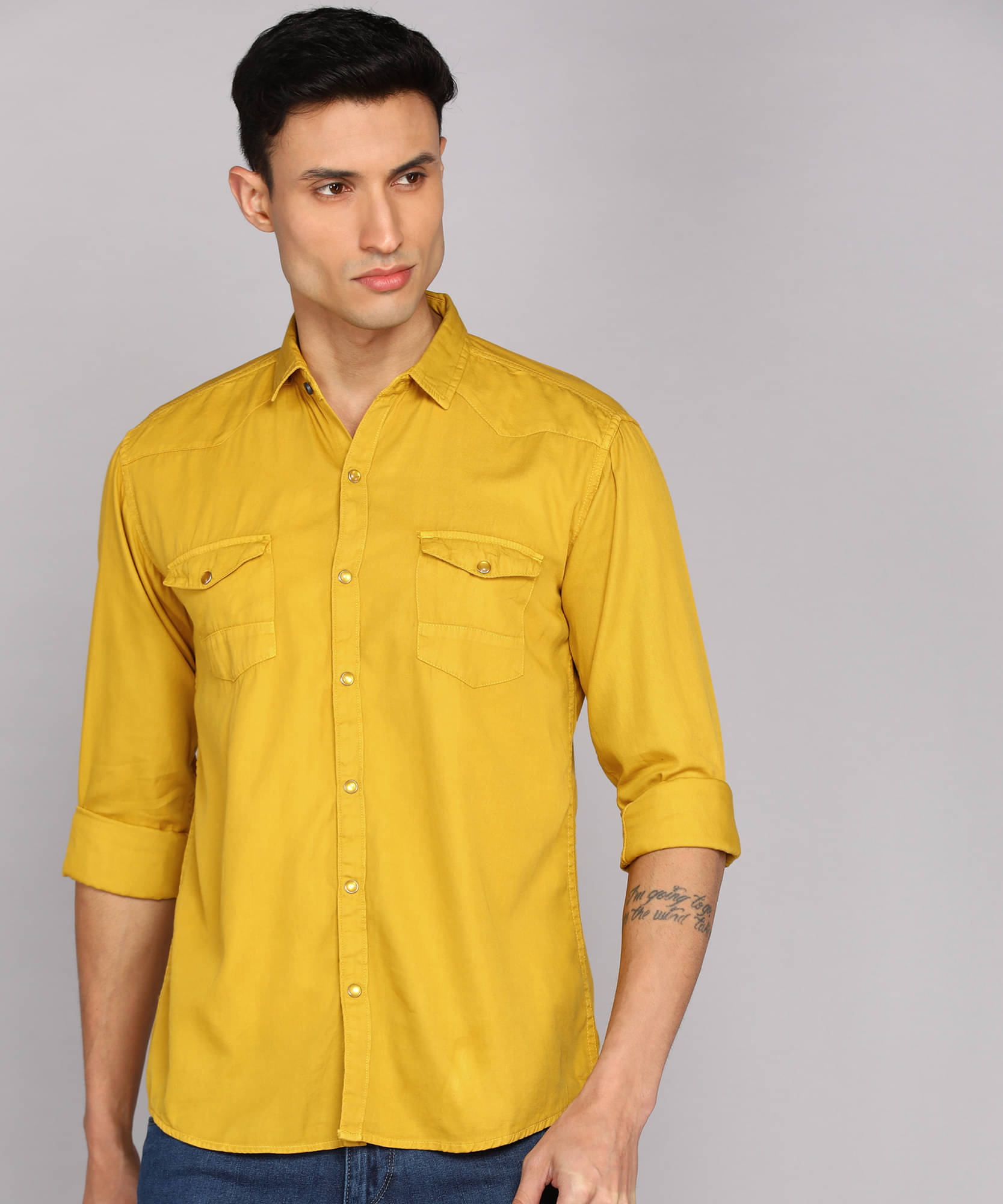     			Kuons Avenue 100% Cotton Regular Fit Solids Full Sleeves Men's Casual Shirt - Yellow ( Pack of 1 )
