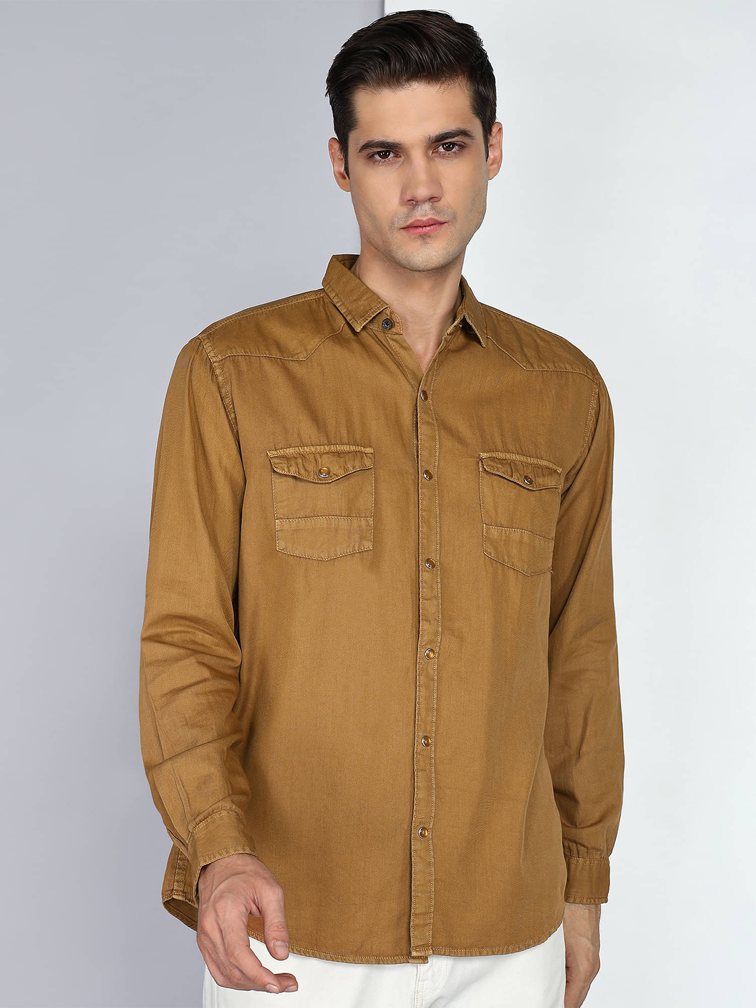     			Kuons Avenue 100% Cotton Regular Fit Solids Full Sleeves Men's Casual Shirt - Camel ( Pack of 1 )
