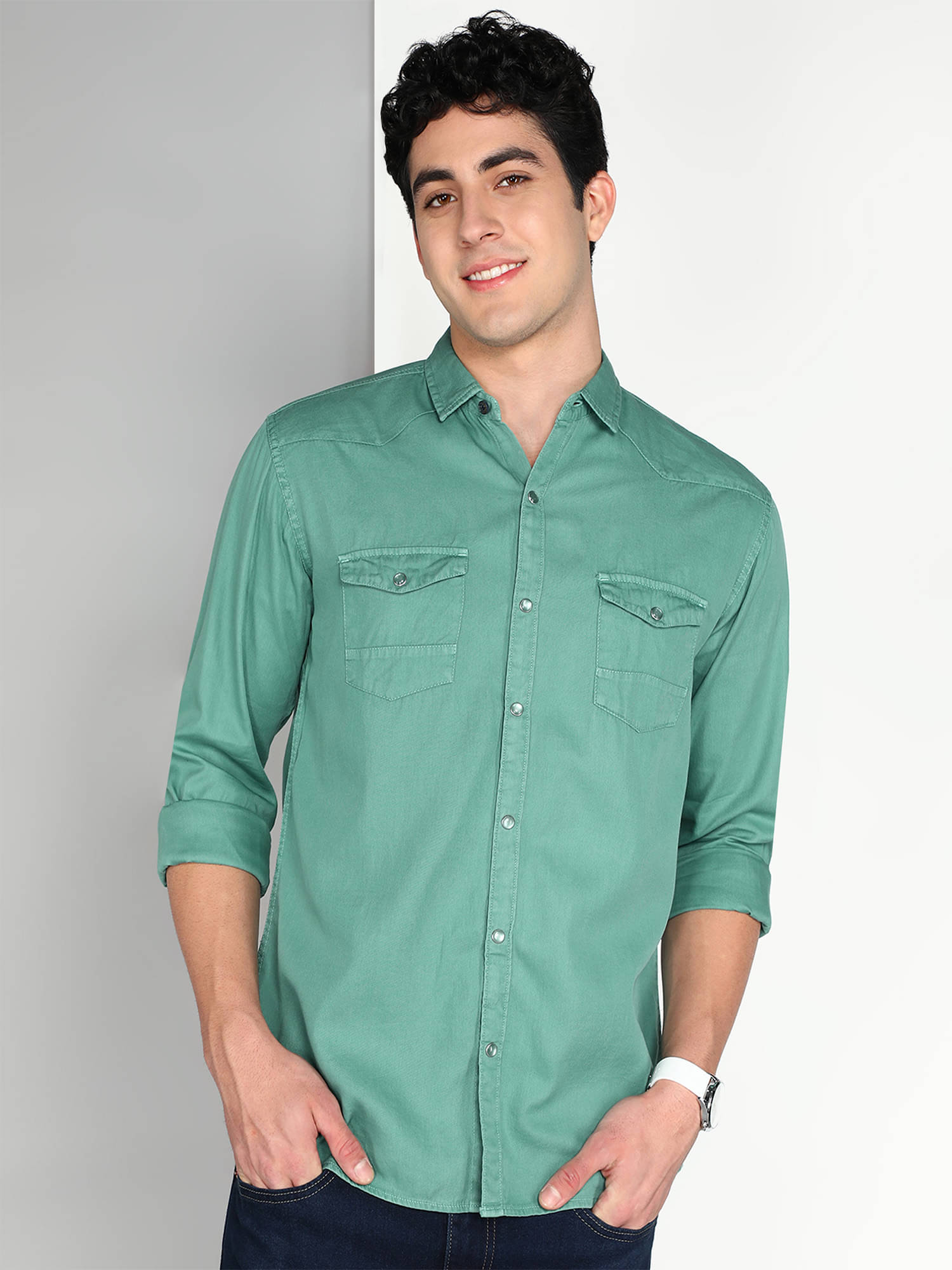     			Kuons Avenue 100% Cotton Regular Fit Solids Full Sleeves Men's Casual Shirt - Green ( Pack of 1 )