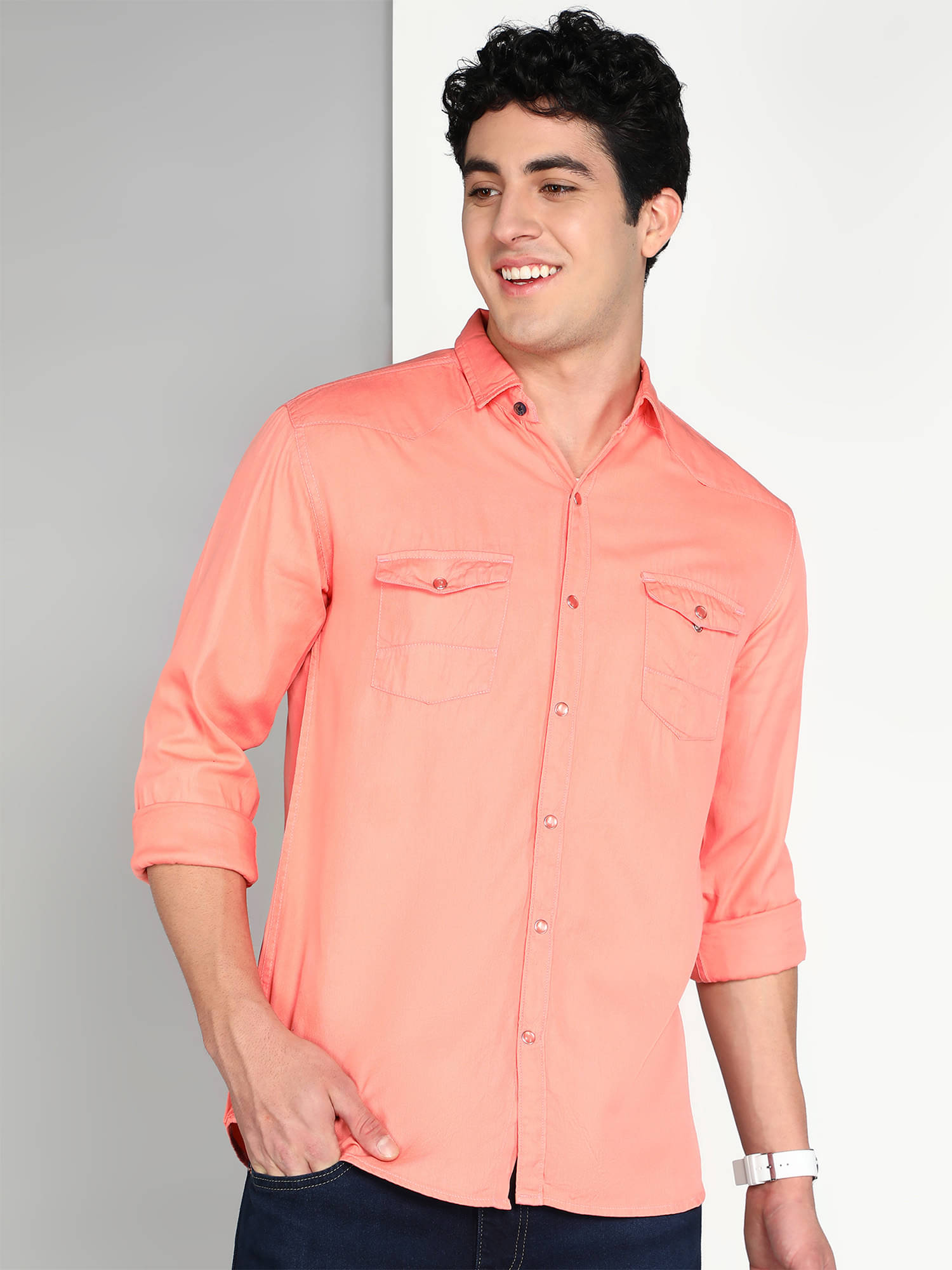     			Kuons Avenue 100% Cotton Regular Fit Solids Full Sleeves Men's Casual Shirt - Peach ( Pack of 1 )