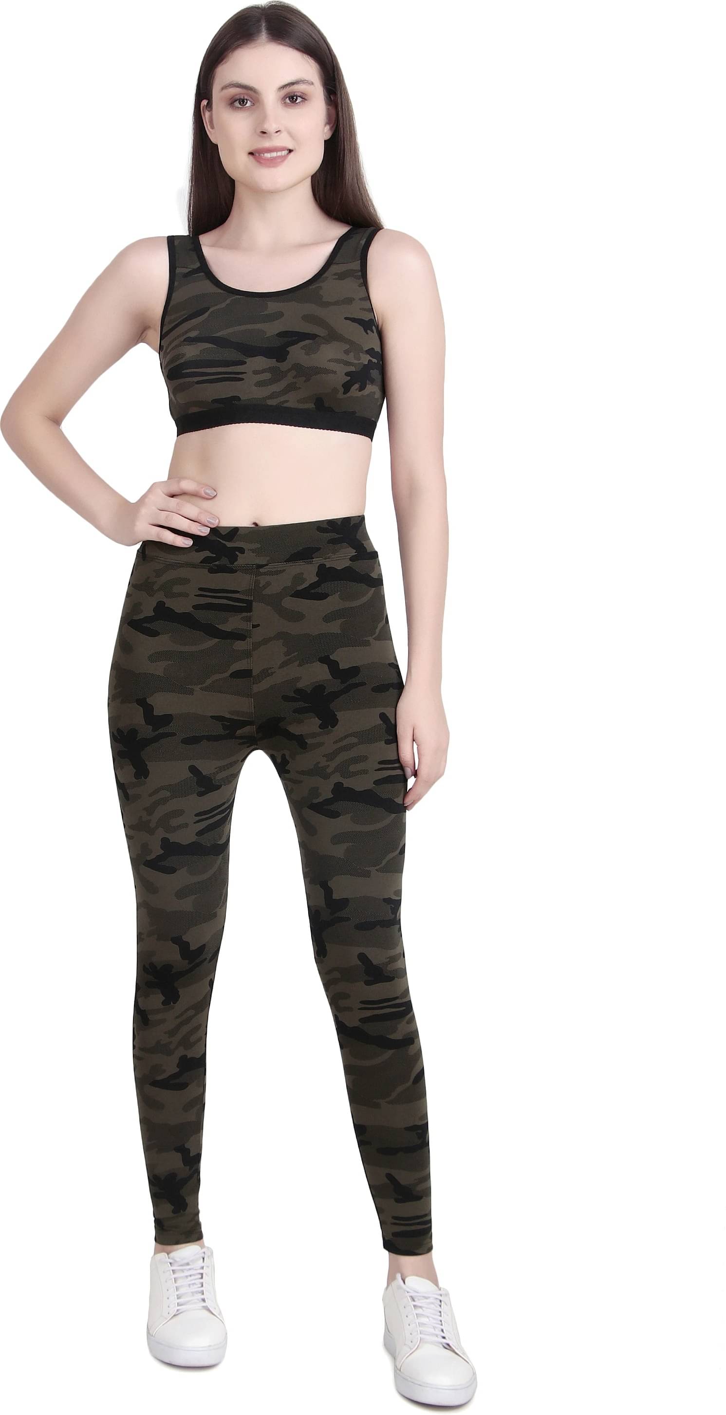     			L Fashion Jeans Women Polyester Lycra Sports Bra & Tights Set