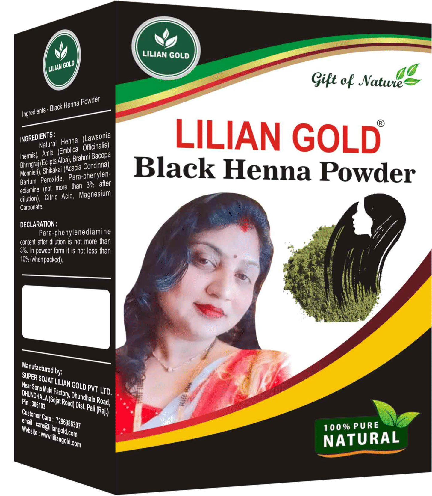     			LILIAN GOLD Black Henna Powder Natural Temporary Hair Color 200 g Black