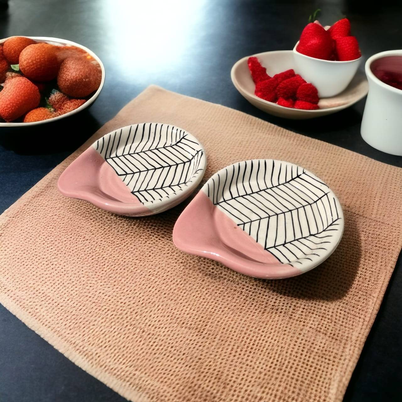     			Malaikah Ceramic Printed Cutlery Holder Pink ( Pack of 2 )