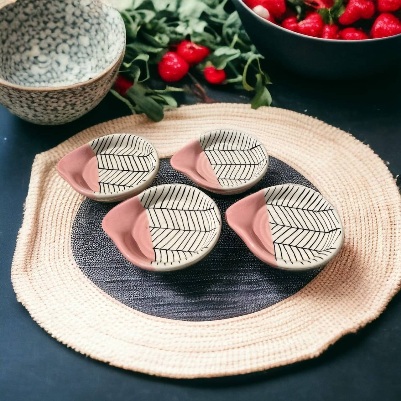     			Malaikah Ceramic Printed Cutlery Holder Pink ( Pack of 4 )