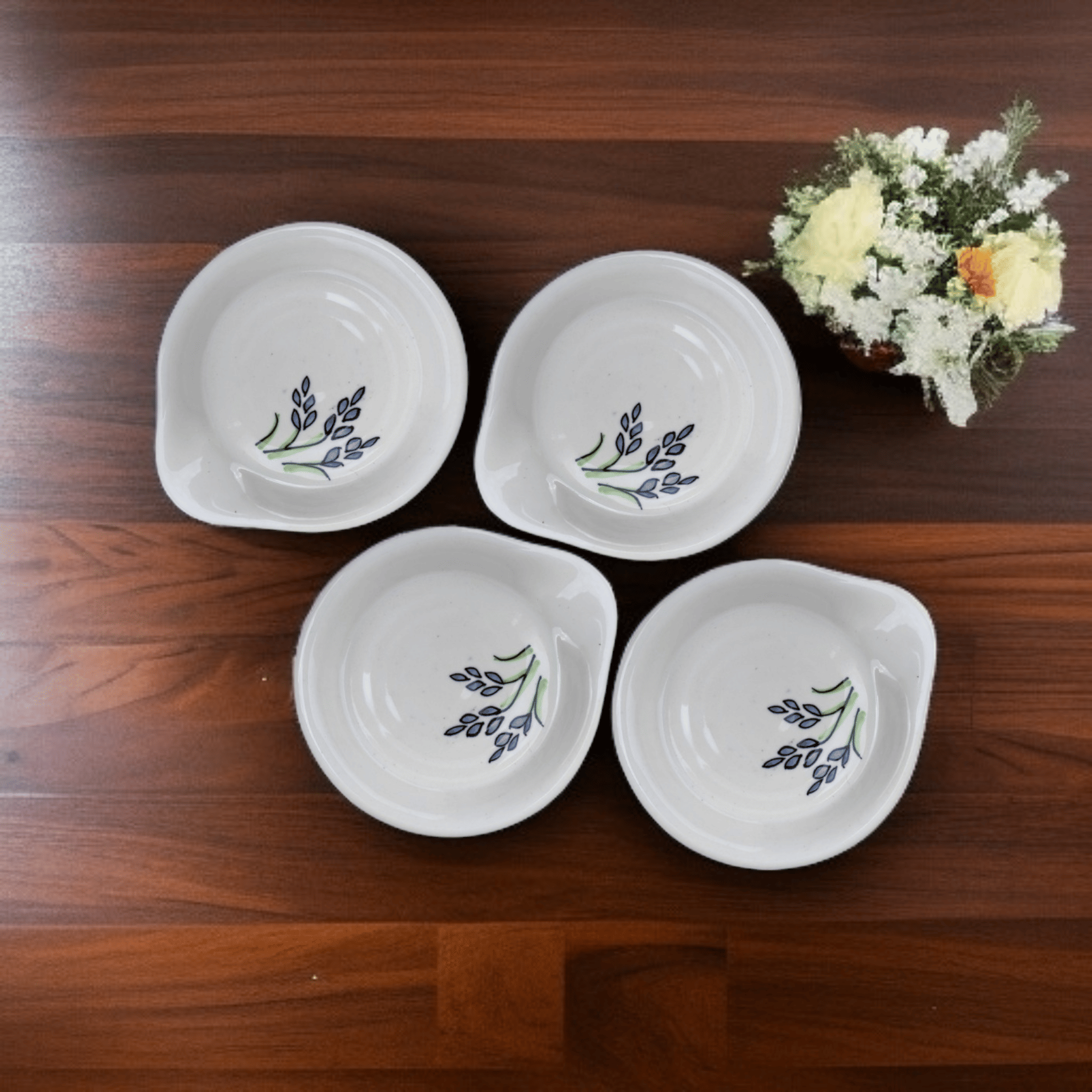     			Malaikah Ceramic Printed Cutlery Holder Light Blue ( Pack of 4 )