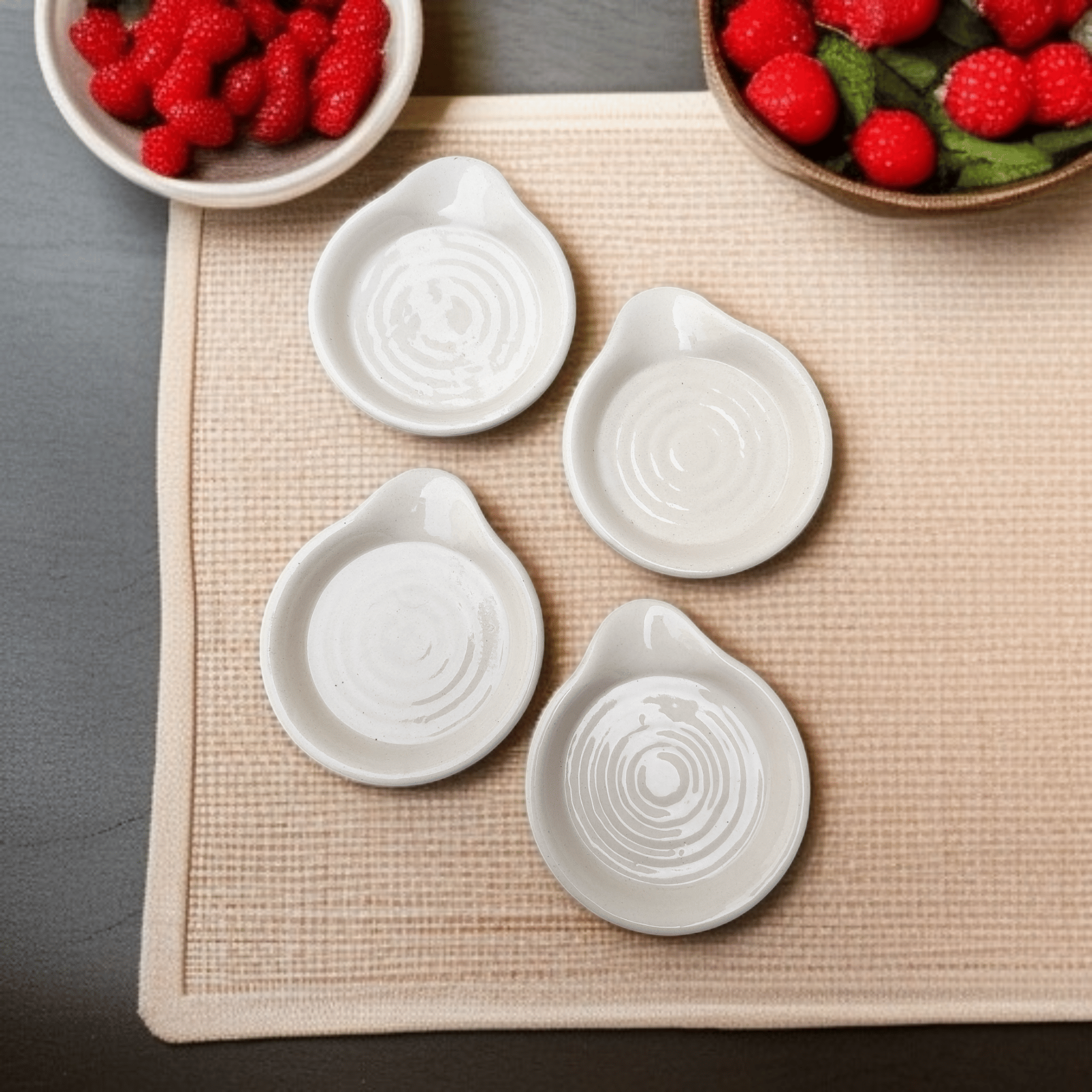     			Malaikah Ceramic Printed Cutlery Holder White ( Pack of 4 )