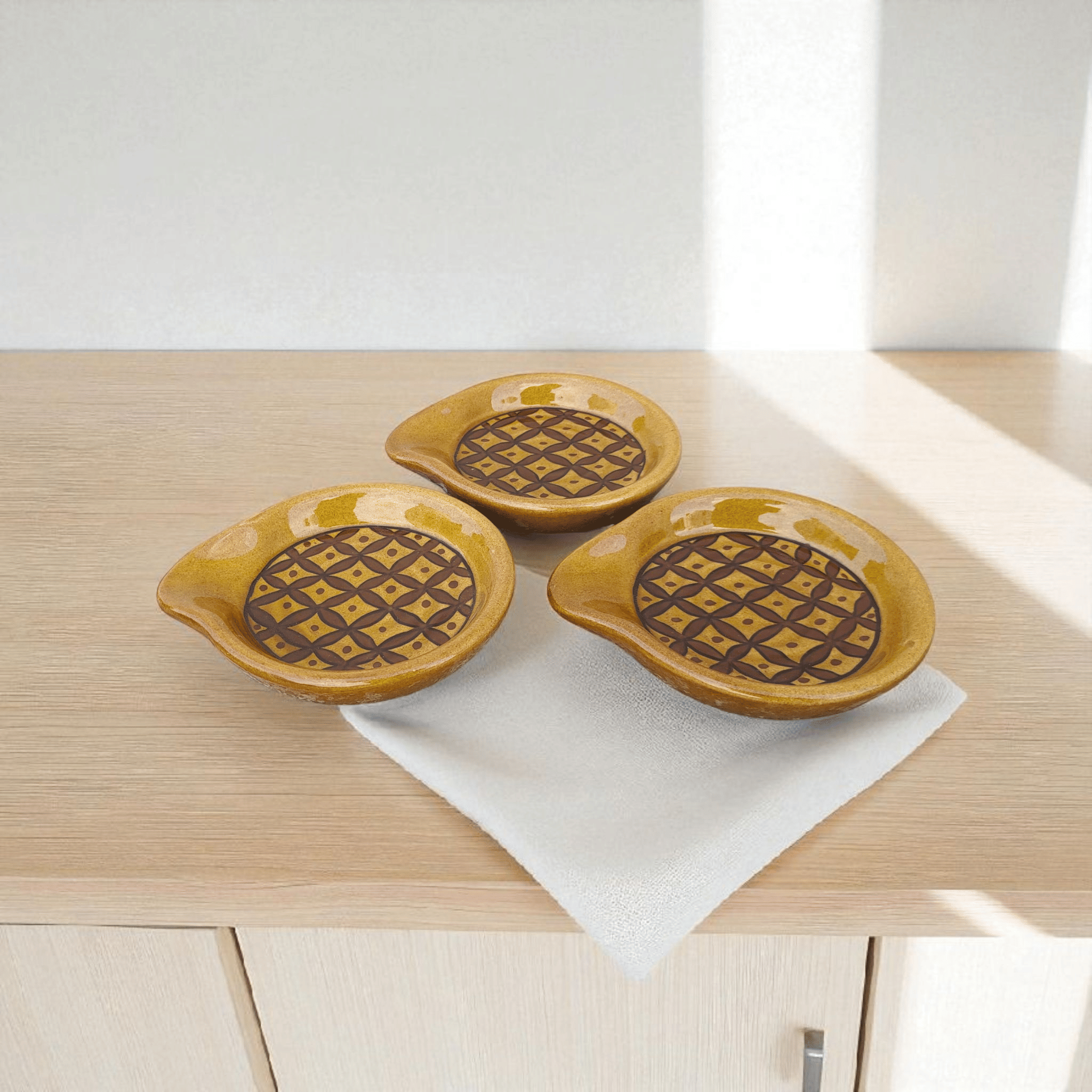     			Malaikah Ceramic Printed Cutlery Holder Gold ( Pack of 3 )