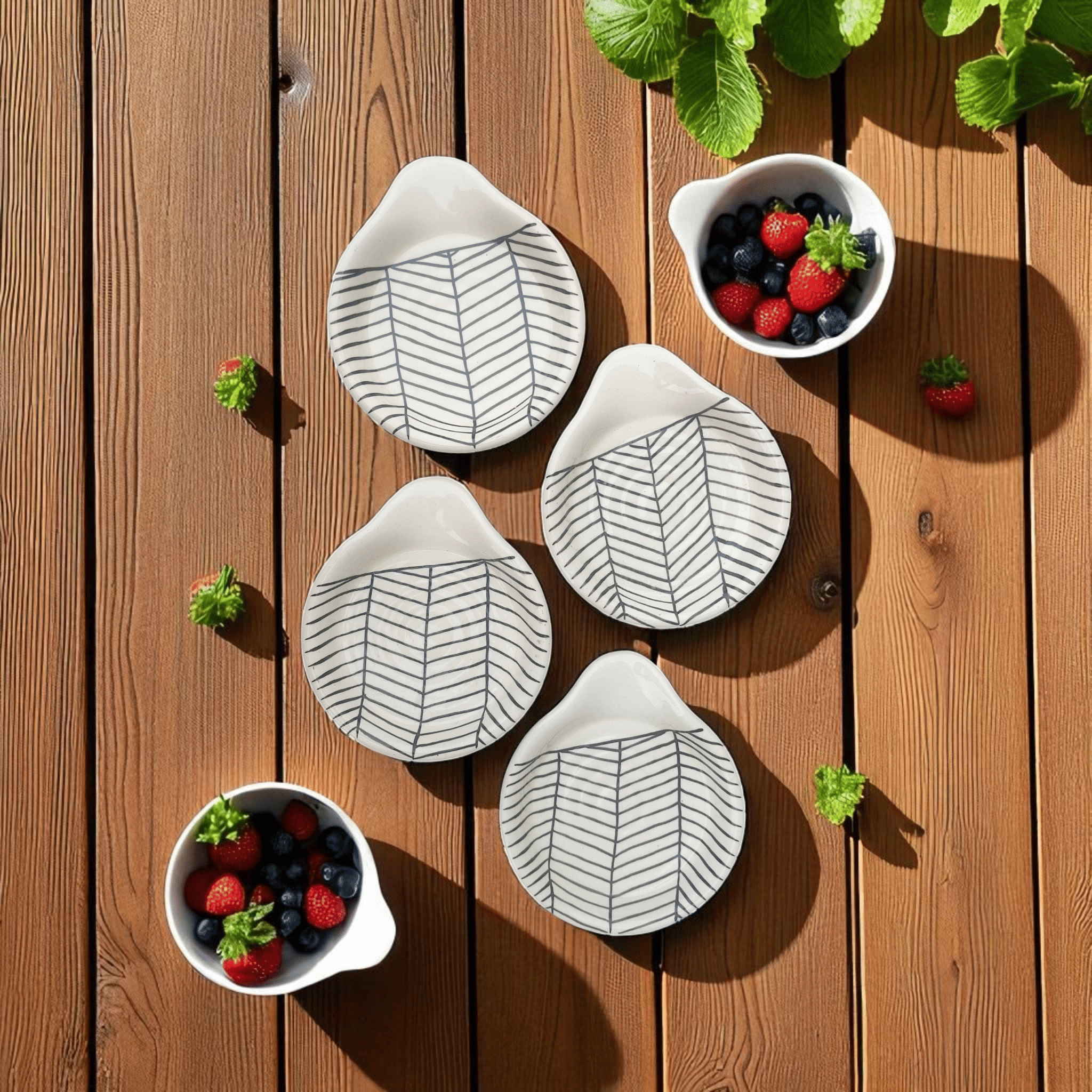     			Malaikah Ceramic Printed Cutlery Holder White ( Pack of 4 )