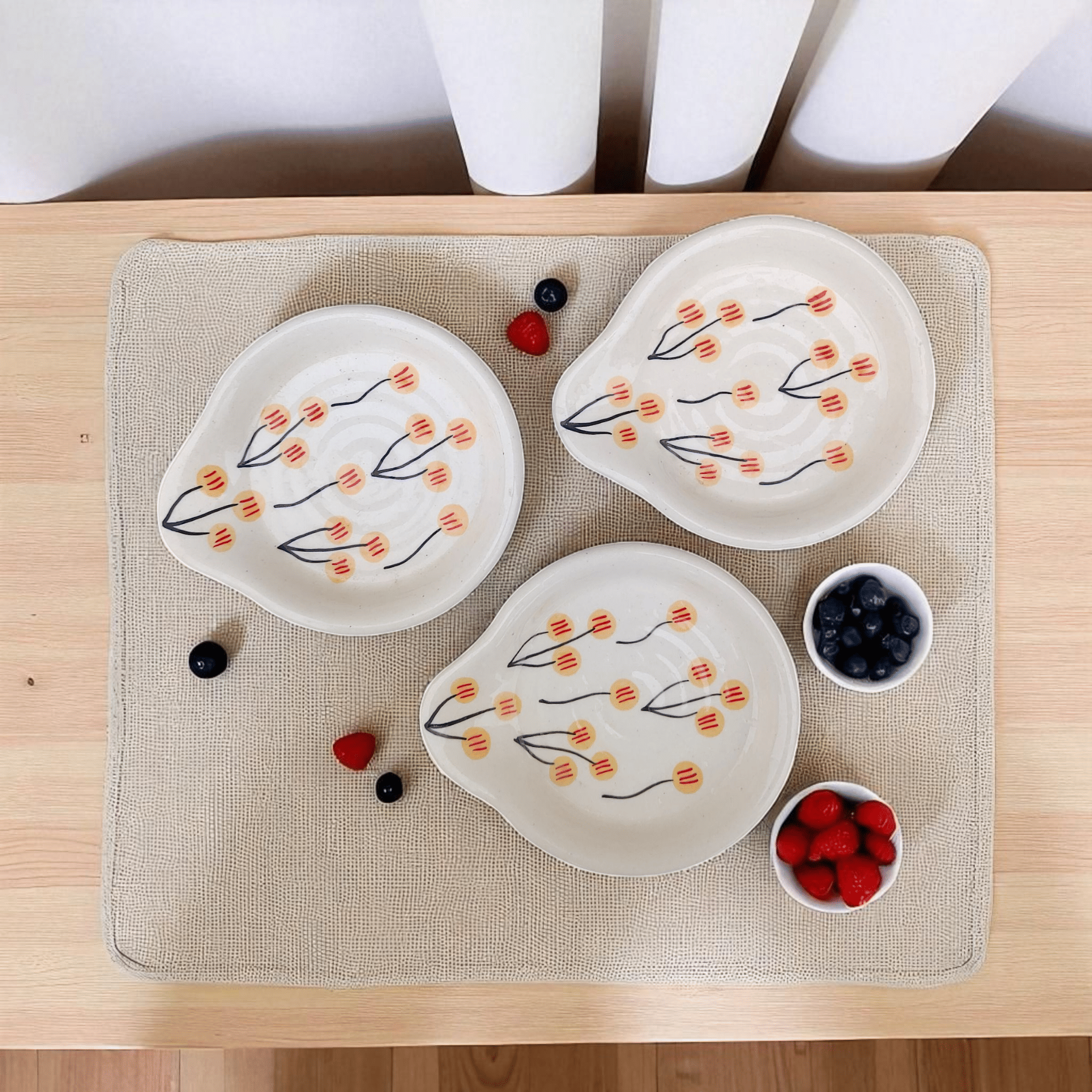     			Malaikah Ceramic Printed Cutlery Holder Yellow ( Pack of 3 )