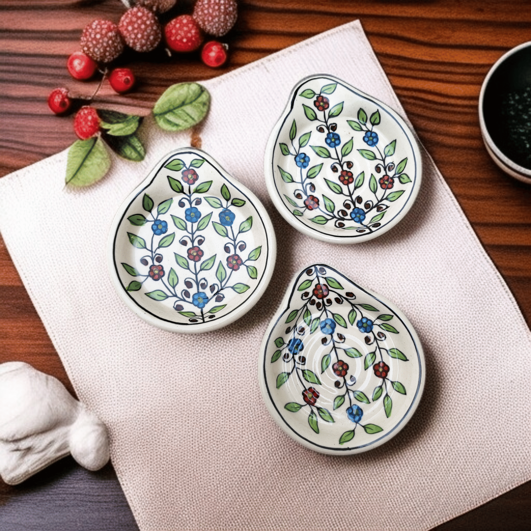     			Malaikah Ceramic Printed Cutlery Holder Light Green ( Pack of 3 )