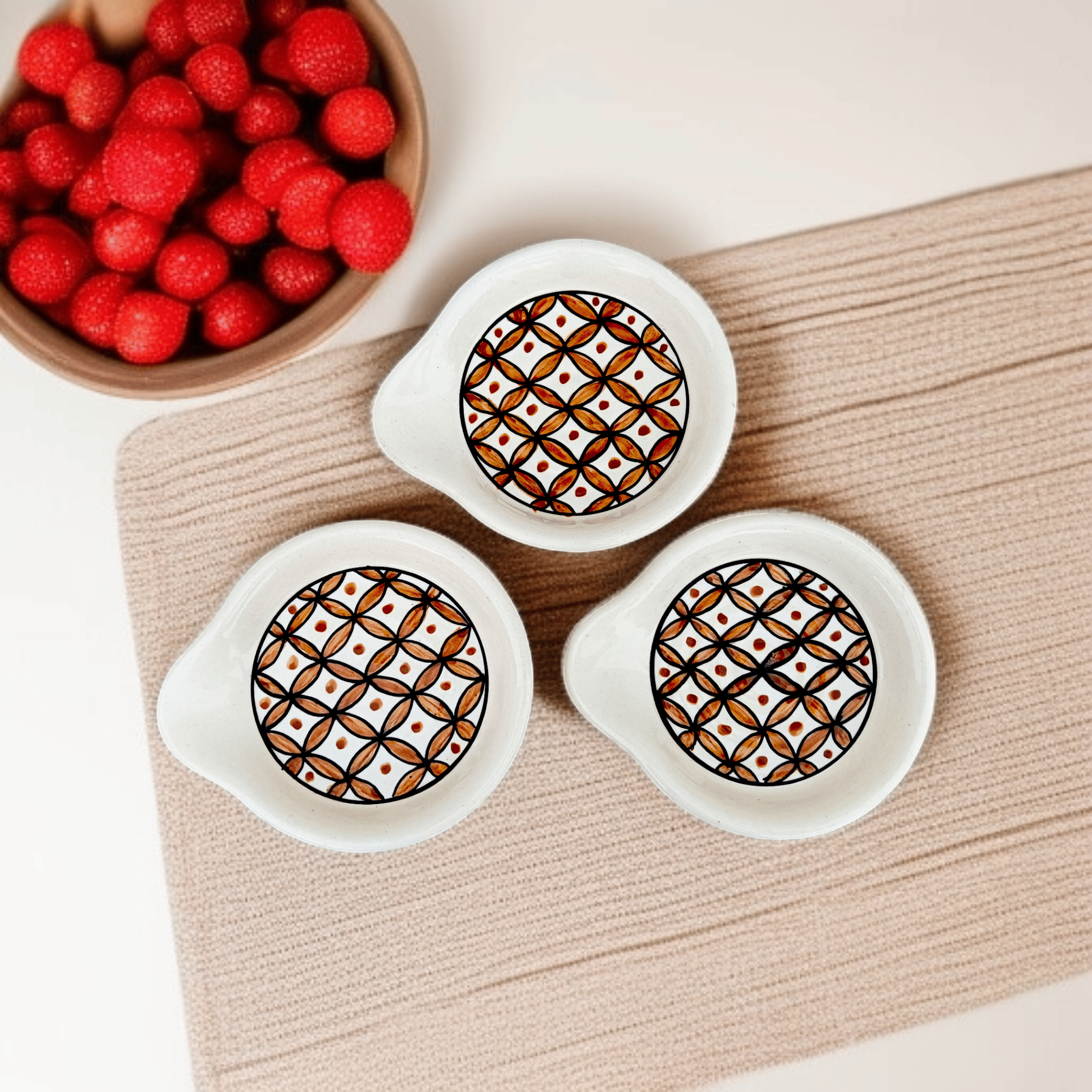     			Malaikah Ceramic Printed Cutlery Holder Brown ( Pack of 3 )