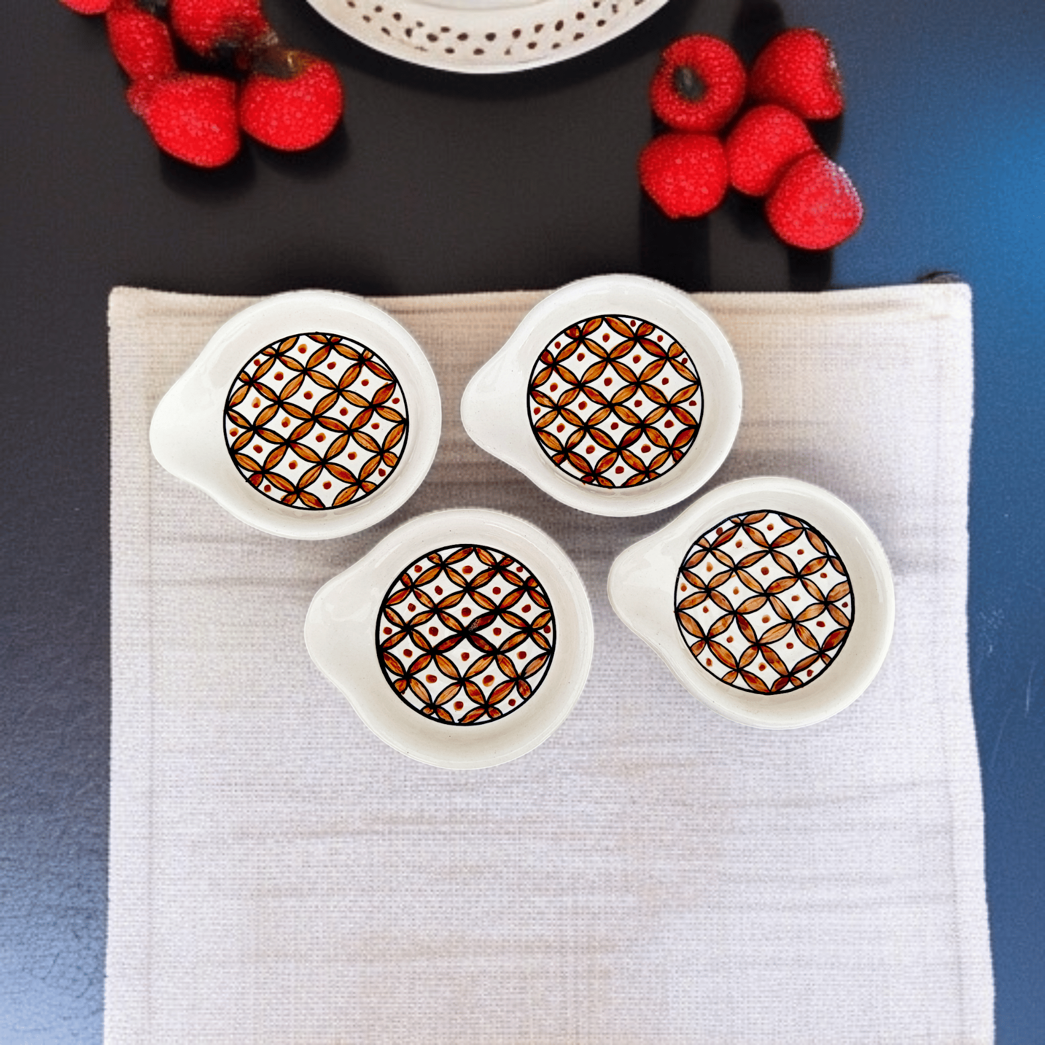     			Malaikah Ceramic Printed Cutlery Holder Brown ( Pack of 4 )