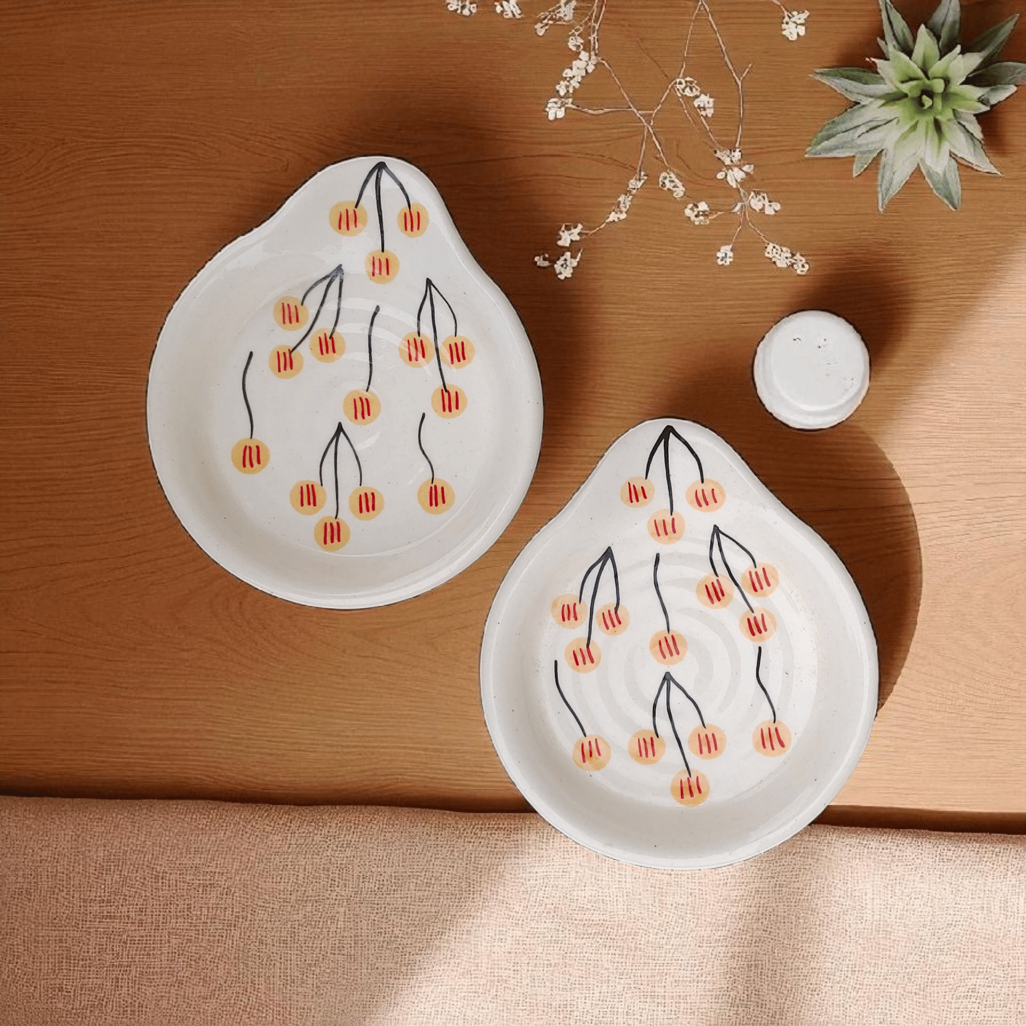     			Malaikah Ceramic Printed Cutlery Holder Yellow ( Pack of 2 )
