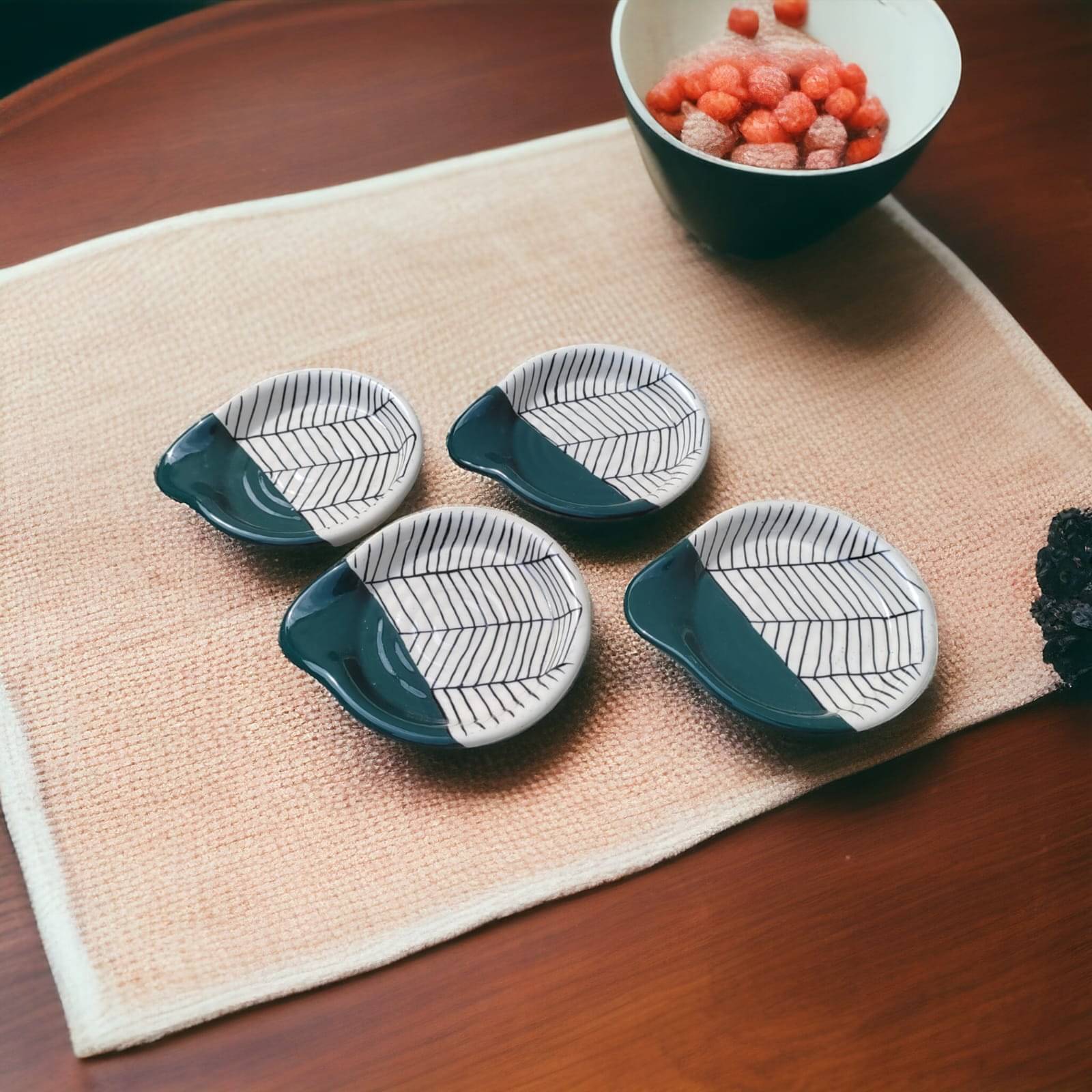     			Malaikah Ceramic Printed Cutlery Holder Dark Green ( Pack of 4 )