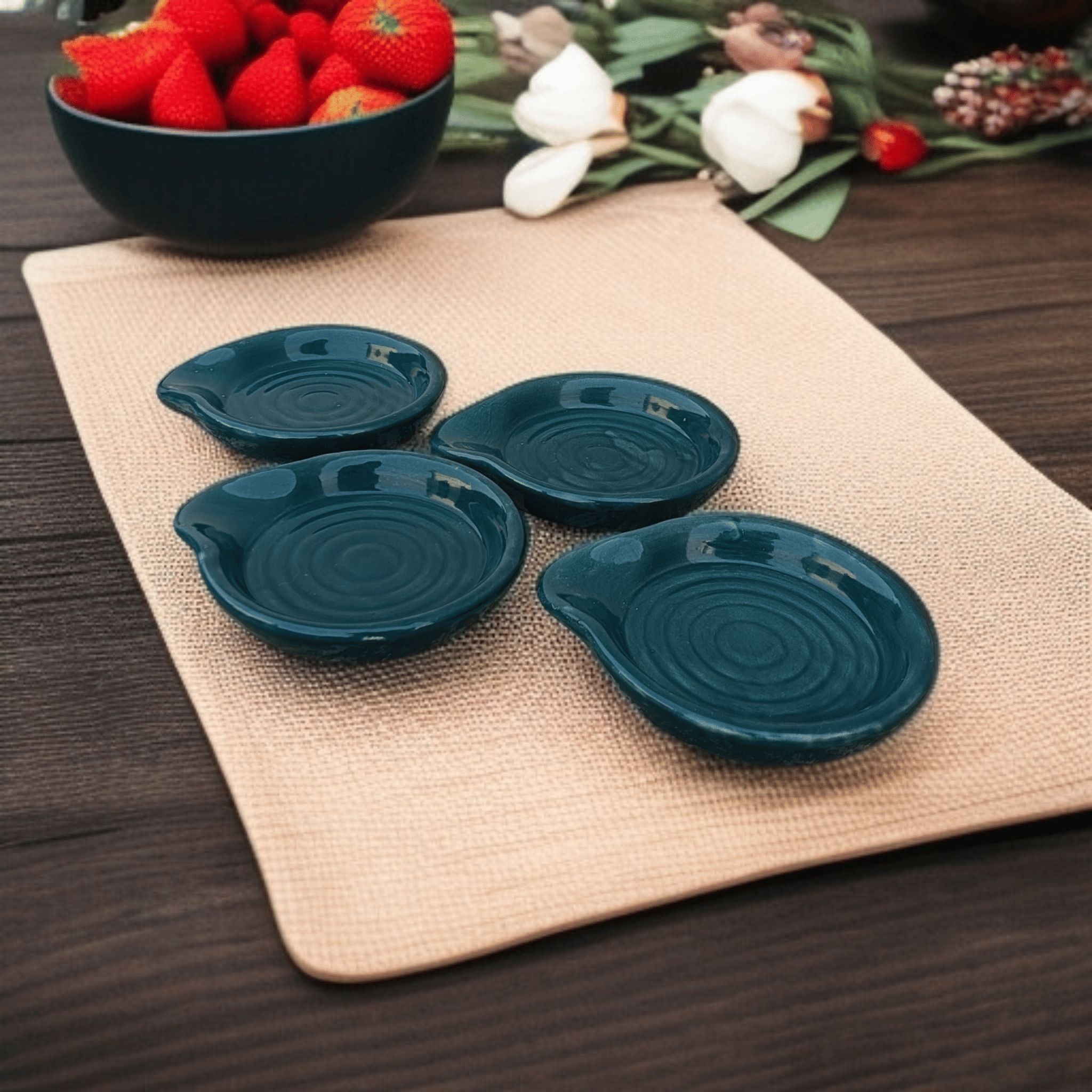     			Malaikah Ceramic Printed Cutlery Holder Dark Green ( Pack of 4 )
