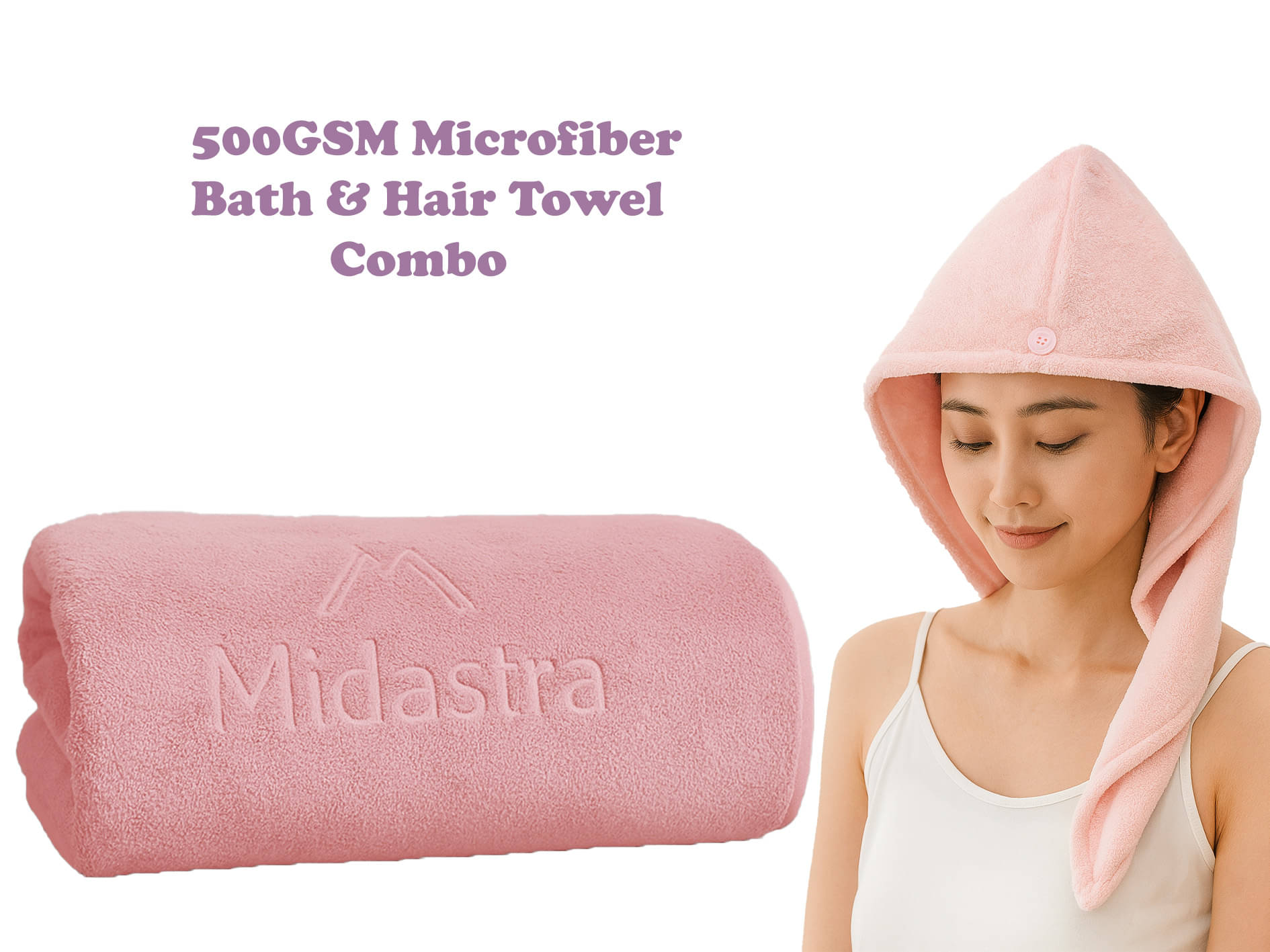     			Midastra Pack of 1 Microfibre 500 -GSM Bath Towel ( Peach )