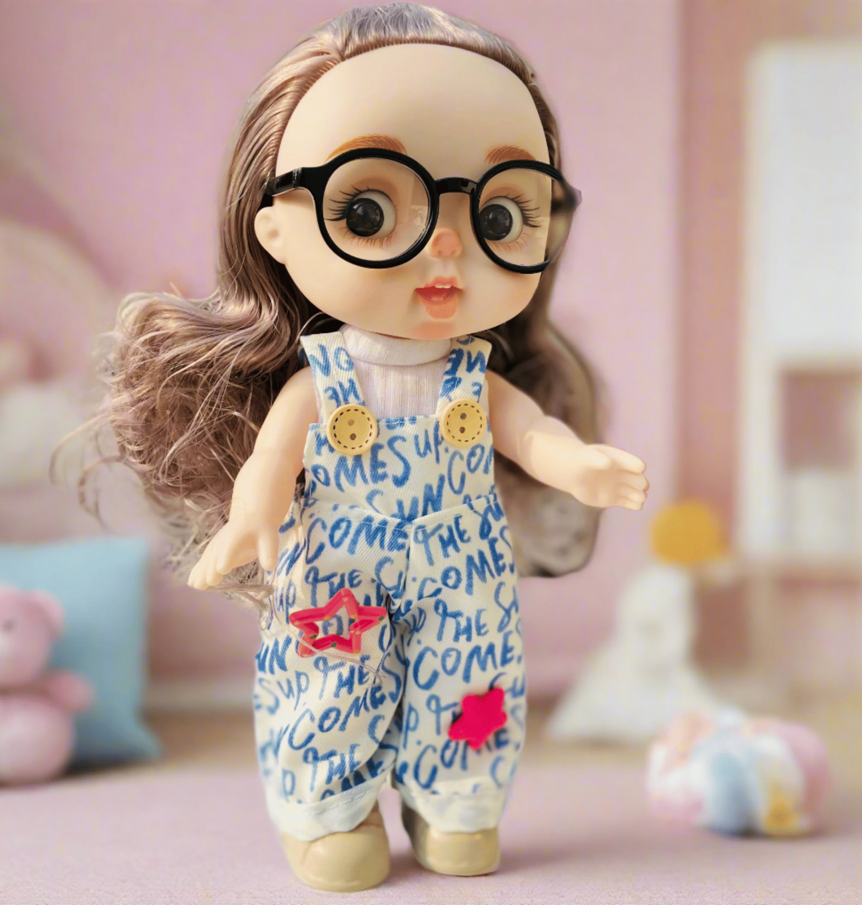     			NestyFox 26 cm Big Eyes Fashion Doll with Yellow Floral Dress, Bonnet, Shoes & Glasses | Cute Dress-Up Doll for Girls | Soft Hair | Gift Toy for Kids | Adorable Doll for Imaginative Play