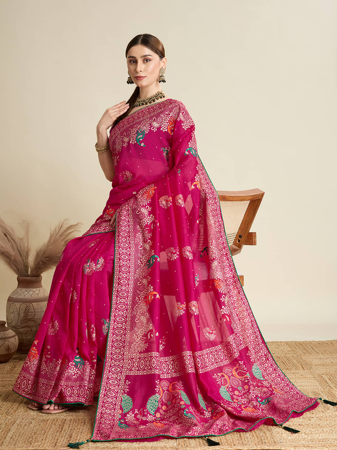     			PANZORA Cotton Woven Regular Saree Without Blouse Piece ( Pink )
