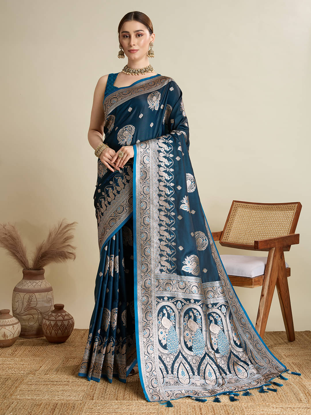     			PANZORA Cotton Woven Regular Saree Without Blouse Piece ( Blue )