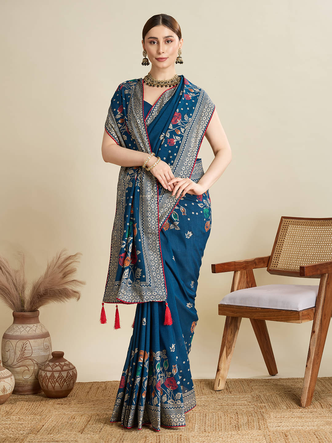 PANZORA Cotton Woven Regular Saree Without Blouse Piece ( Blue ) PANZORA Cotton Woven Regular Saree Without Blouse Piece ( Blue )