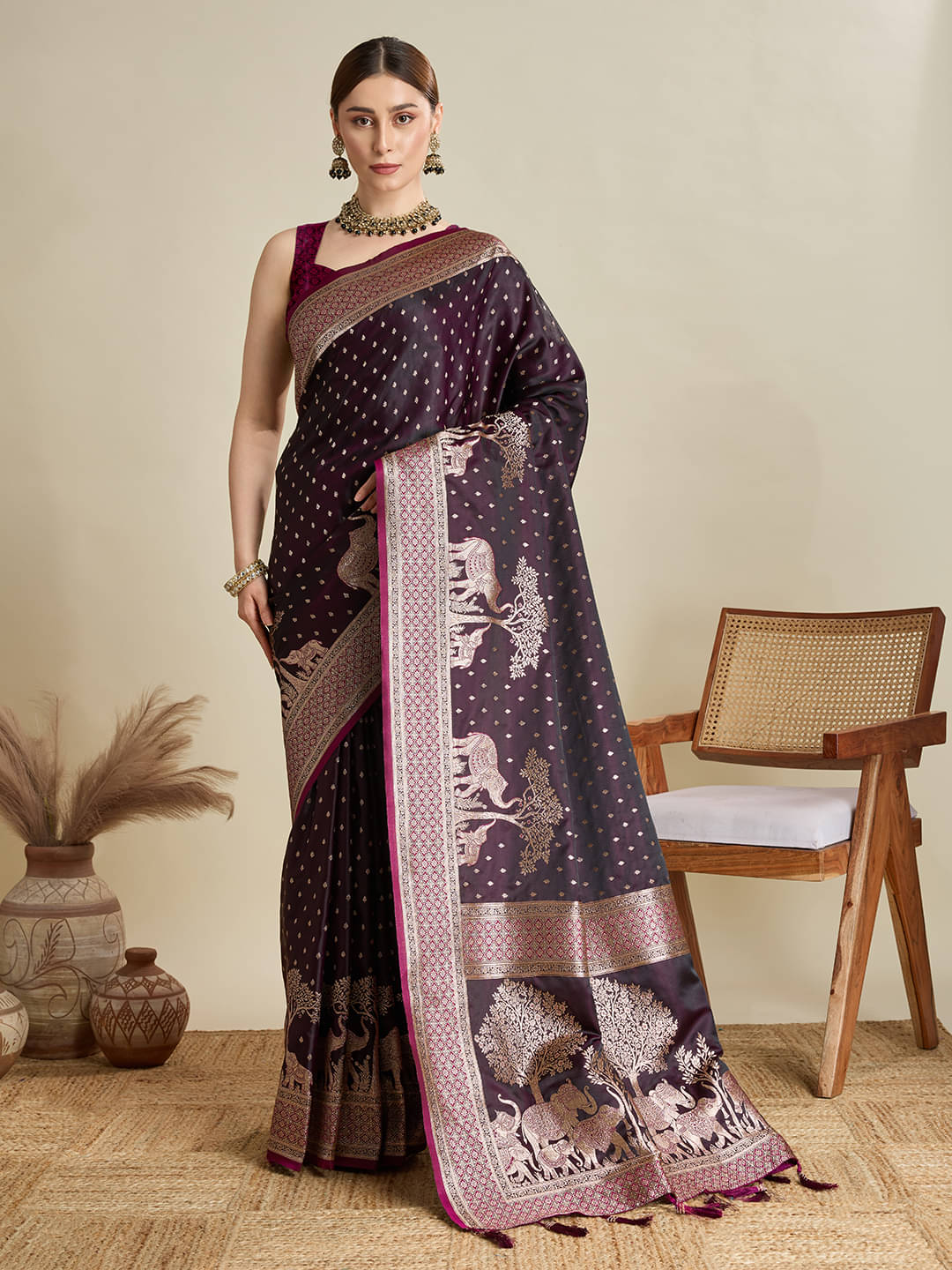     			PANZORA Cotton Woven Regular Saree Without Blouse Piece ( Burgundy )