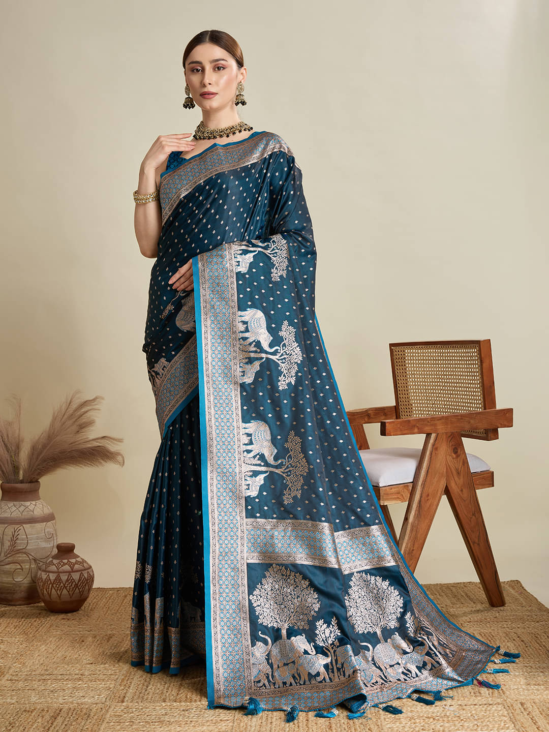     			PANZORA Cotton Woven Regular Saree Without Blouse Piece ( Blue )