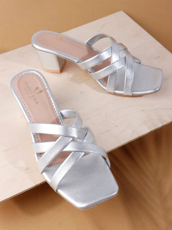 PLANET WALK Silver Women's Sandal Heels PLANET WALK Silver Women's Sandal Heels