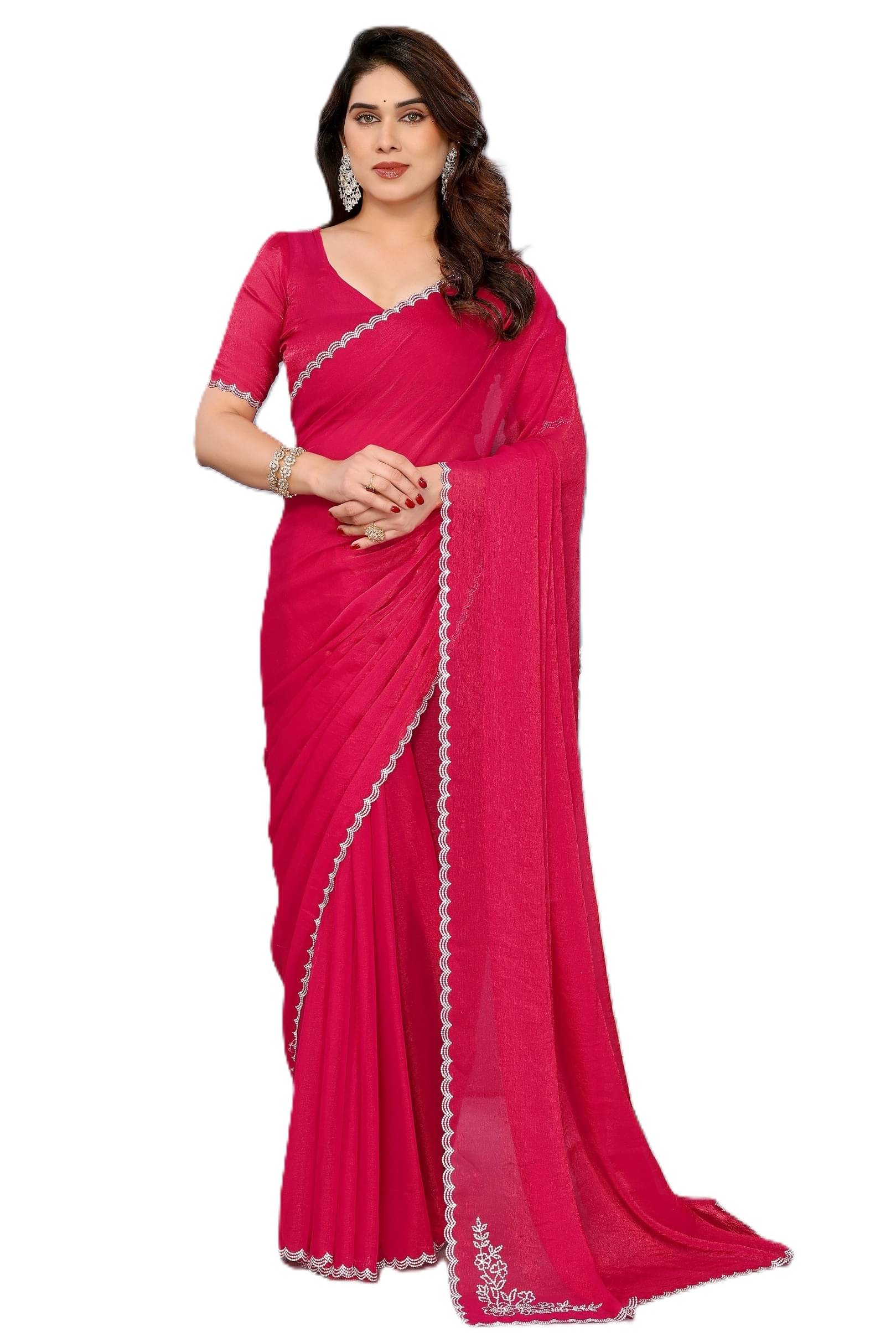     			Panbai sarees Chiffon Solid Regular Saree Without Blouse Piece ( Pink )