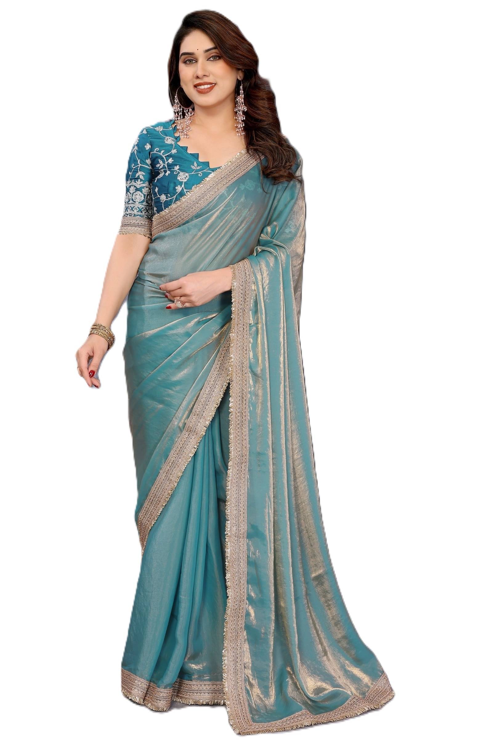     			Panbai sarees Satin Solid Regular Saree Without Blouse Piece ( Blue )