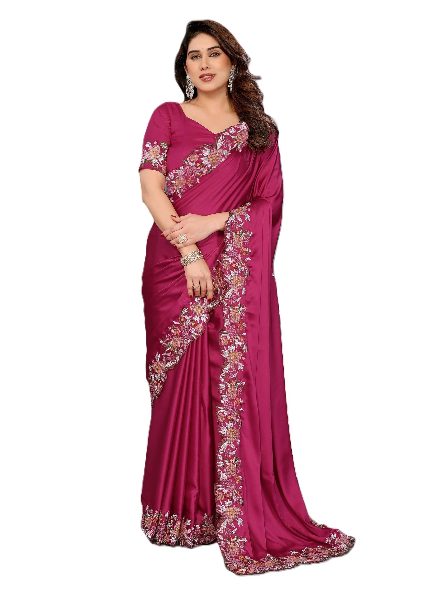 Panbai sarees Satin Solid Regular Saree Without Blouse Piece ( Pink ) Panbai sarees Satin Solid Regular Saree Without Blouse Piece ( Pink )
