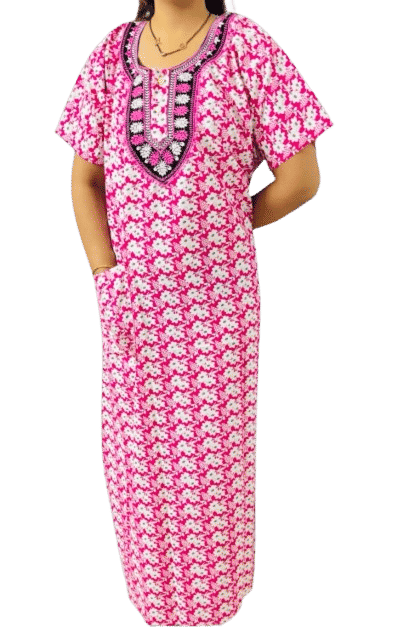     			Pari hub Cotton Embroidered Women Regular Nighty ( Pink )