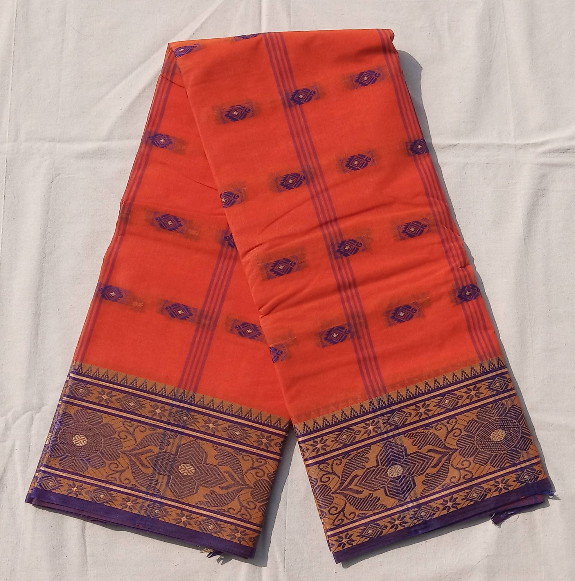    			RAJ SAREE HOUSE Cotton Solid Tant Saree Without Blouse Piece ( Orange )