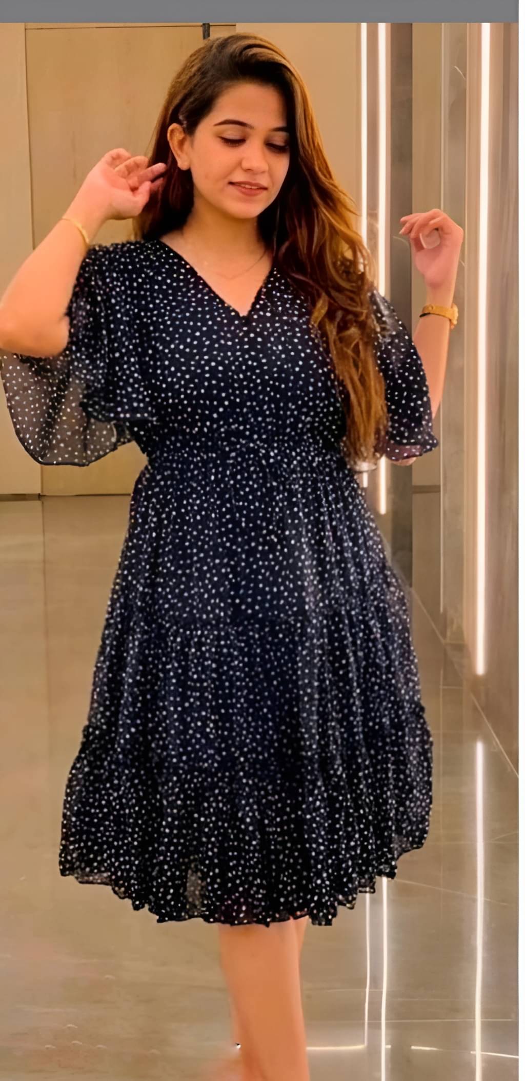    			RANGNAARI Women Georgette Printed Fit & Flare Dress ( Blue )