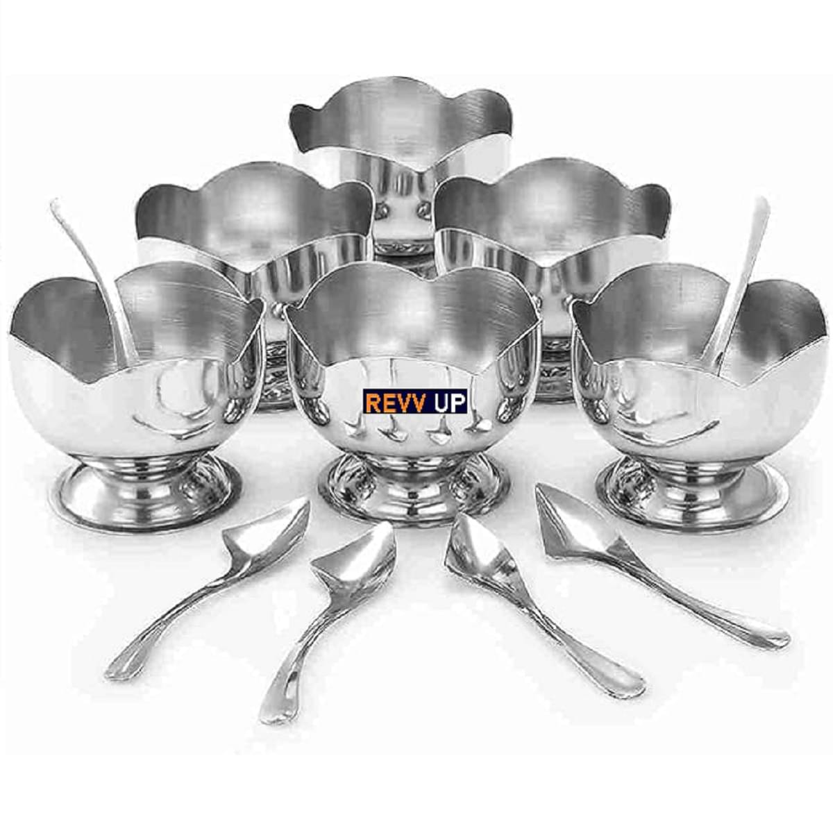 REVV UP Lotus Ice Cream Bowl Stainless Steel Plain Dessert Bowl 7.3 cm ( Set of 6 ) Silver REVV UP Lotus Ice Cream Bowl Stainless Steel Plain Dessert Bowl 7.3 cm ( Set of 6 ) Silver