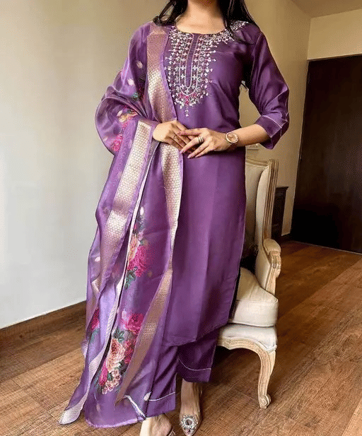    			Rahigomar Women Cotton Embroidered A-line Kurti ( Purple )