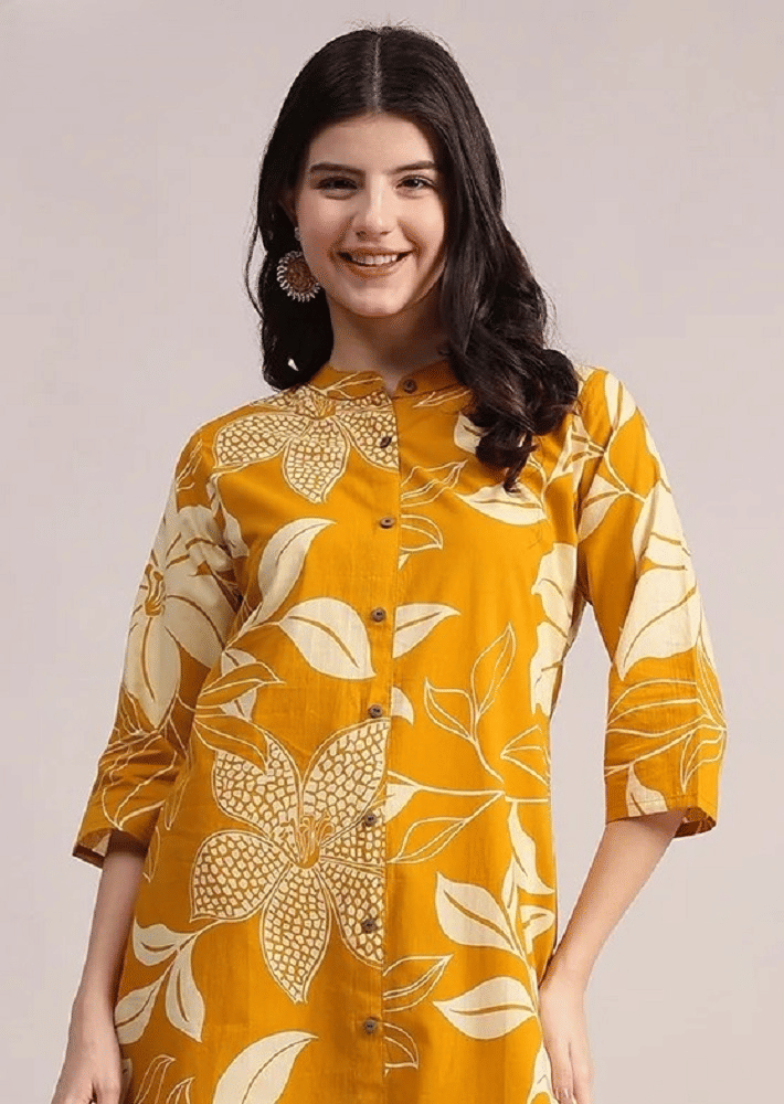     			Rahigomar Women Cotton Printed A-line Kurti ( Yellow )