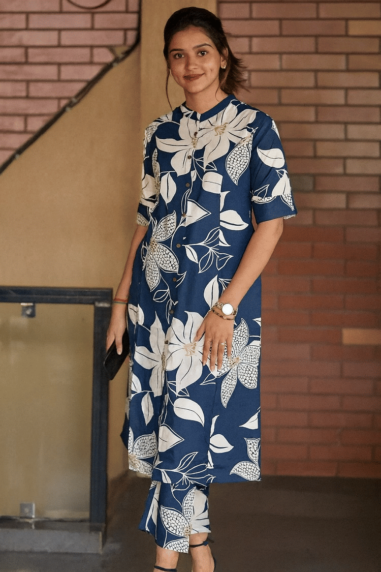     			Rahigomar Women Cotton Printed A-line Kurti ( Blue )