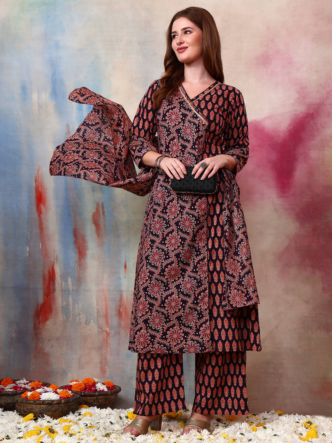 Tissu Women Cotton Printed Straight Kurti With Palazzo ( Multicolor )