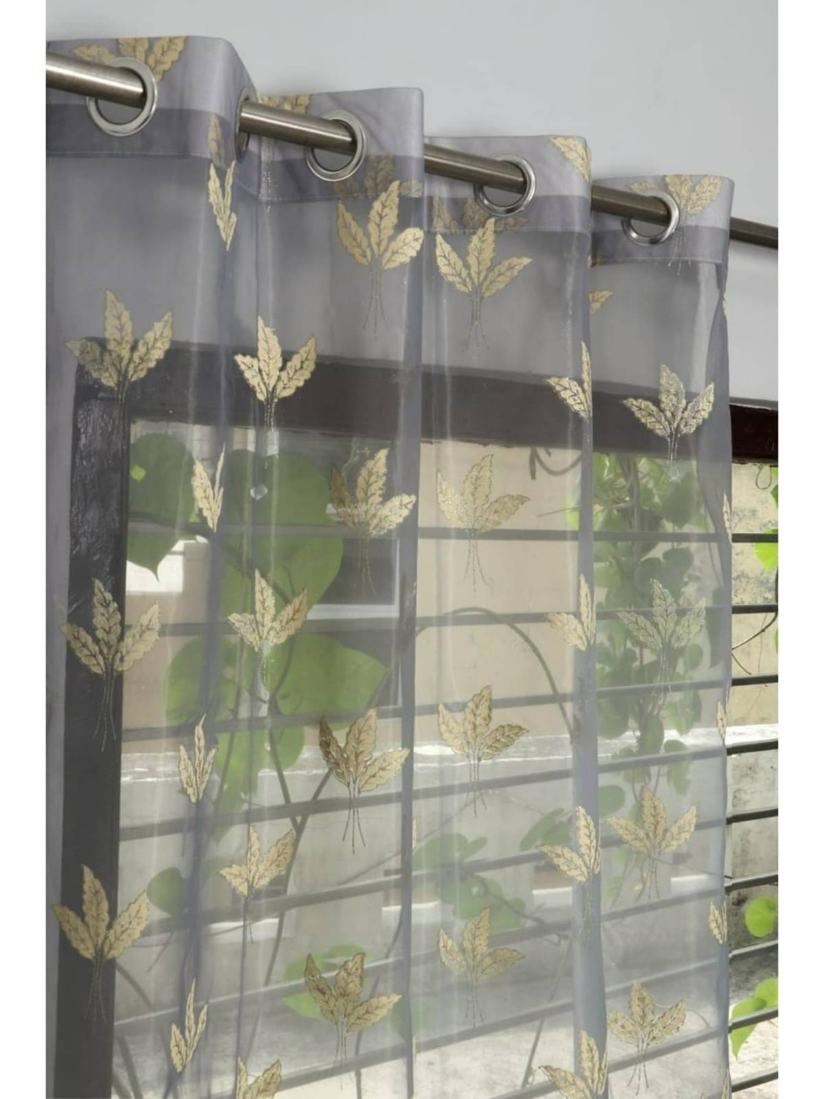     			UrbanArts Floral Semi-Transparent Eyelet Curtain 7 ft ( Pack of 1 ) - Grey