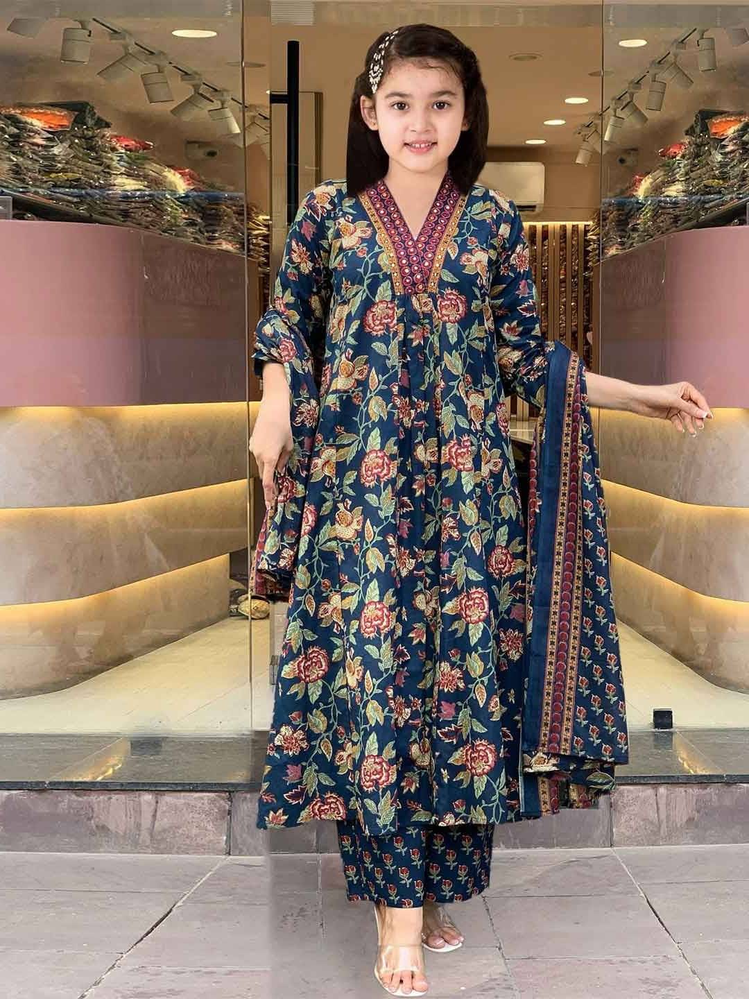     			Various Vault Girls Cotton Blend Kurti with Salwar ( Pack of 1 , Olive Green )