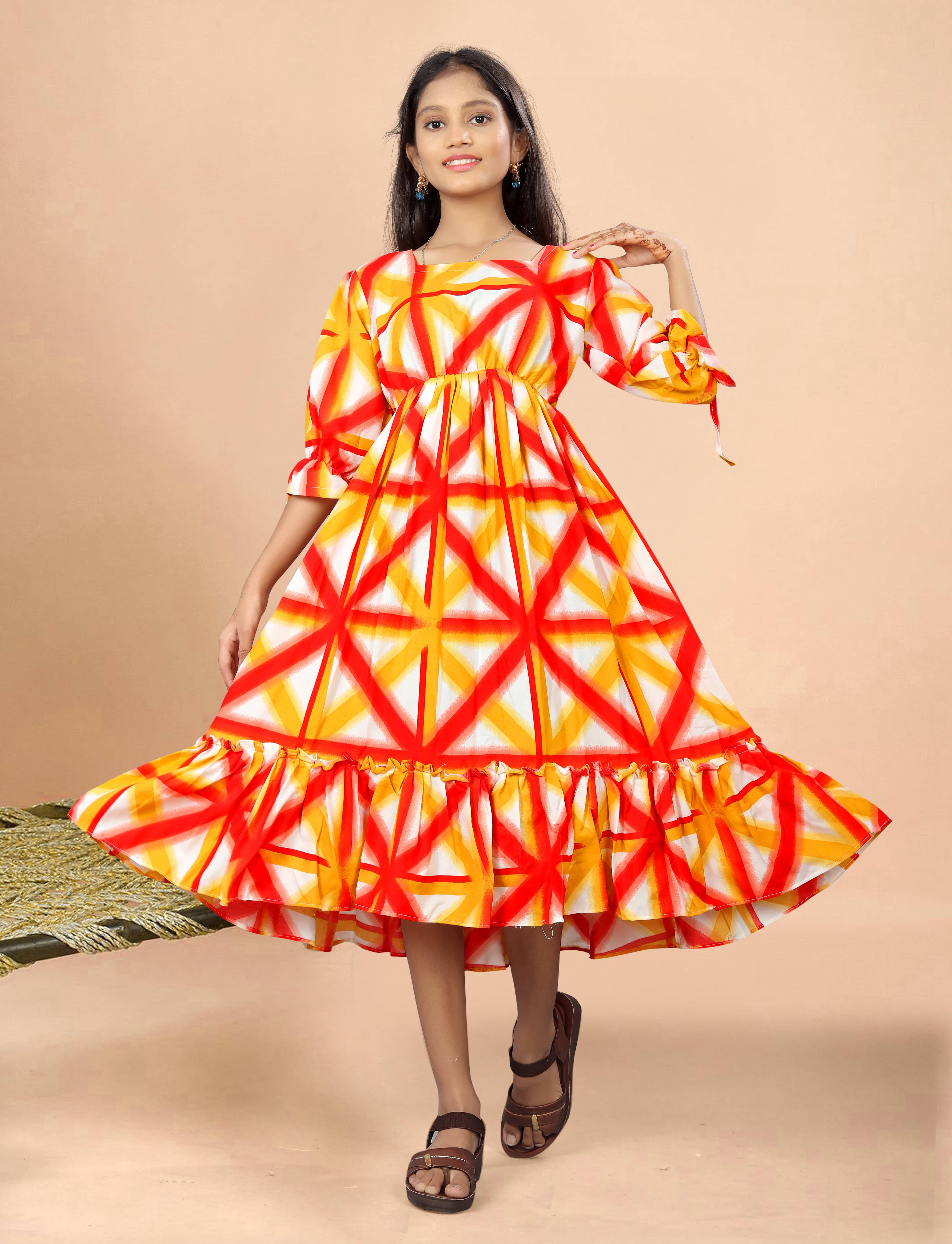     			Various Vault Rayon Dress For Girls ( Pack of 1 , Camel )