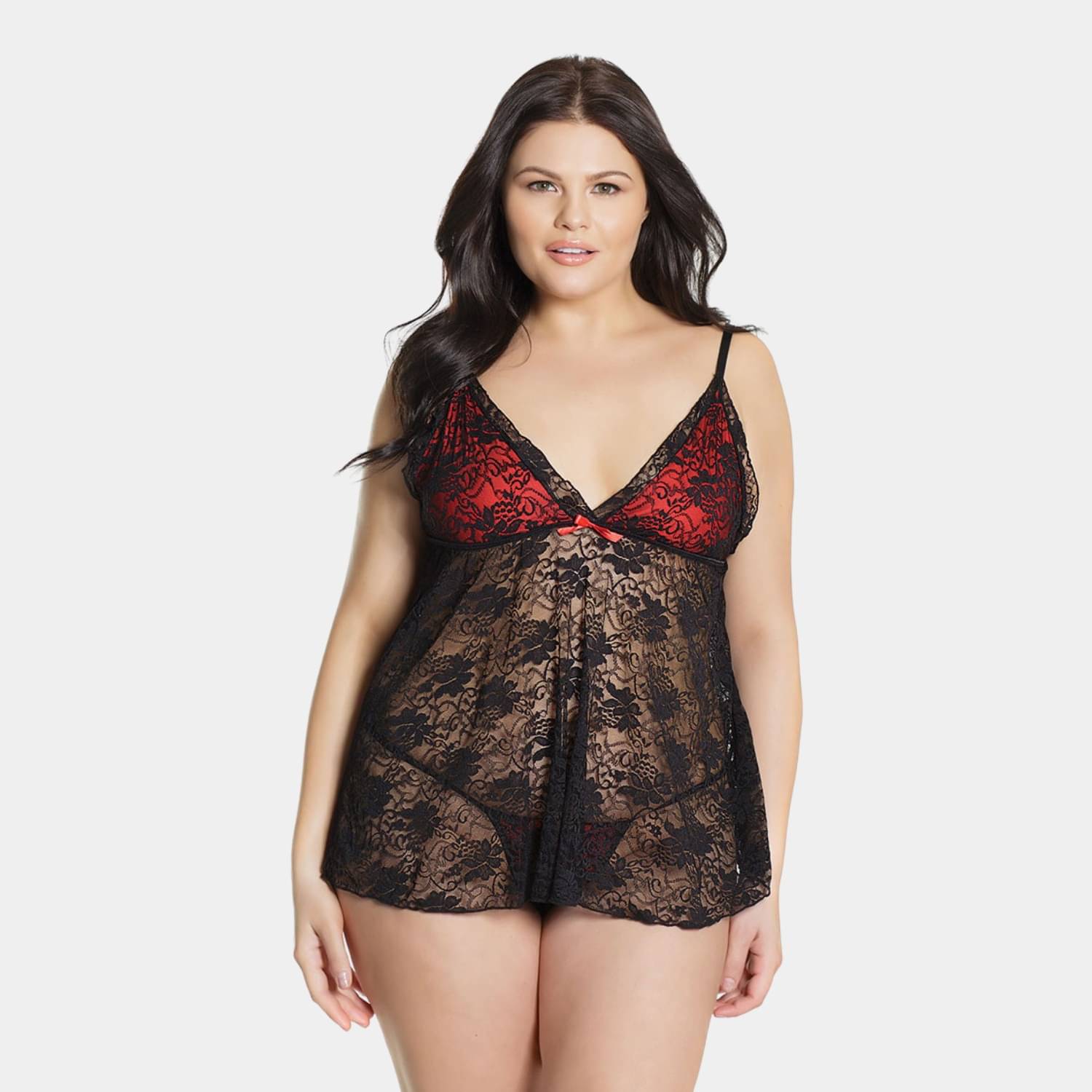     			Zerjama Black Lace Women Baby Doll Dress With Panty