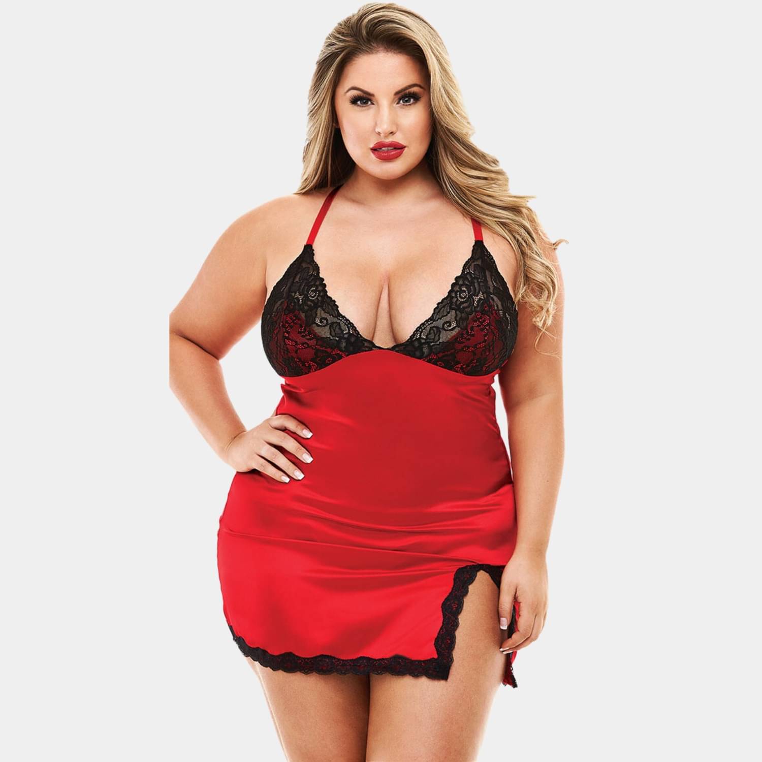     			Zerjama Red Lace Women Baby Doll Dress With Panty