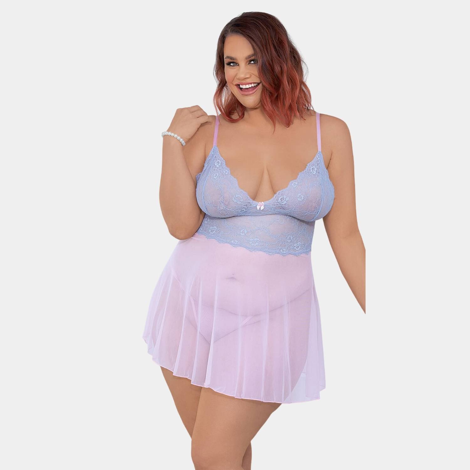     			Zerjama White Lace Women Baby Doll Dress With Panty