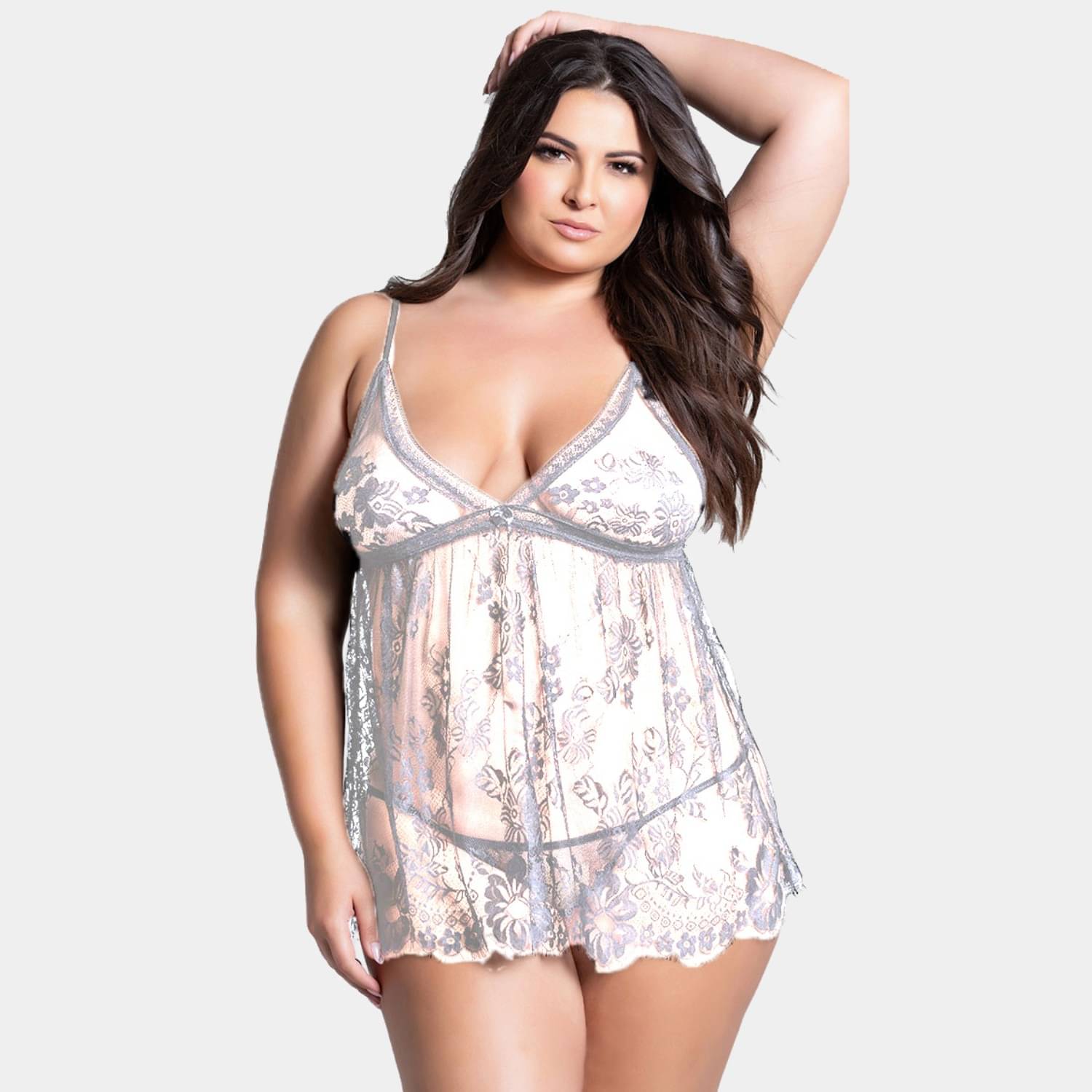     			Zerjama White Lace Women Baby Doll Dress With Panty