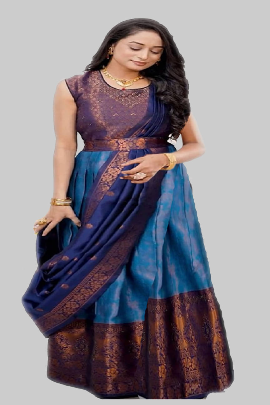     			hkbdfab Women Art Silk Saree Style Unstitched Lehenga Choli ( Blue )