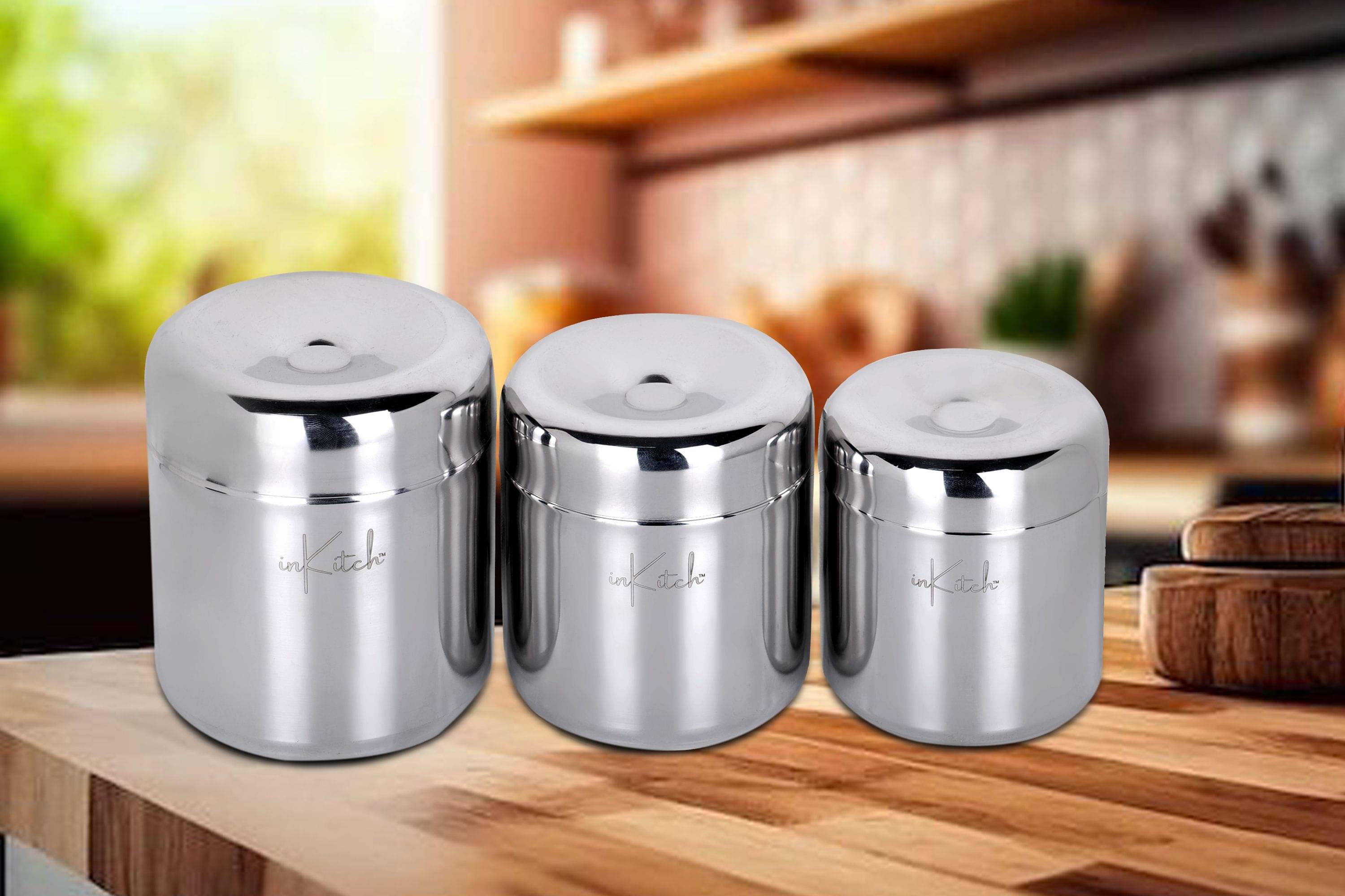 inKitch Food Container Steel Silver Tea/Coffee/Sugar Container ( Set of 3 ) inKitch Food Container Steel Silver Tea/Coffee/Sugar Container ( Set of 3 )